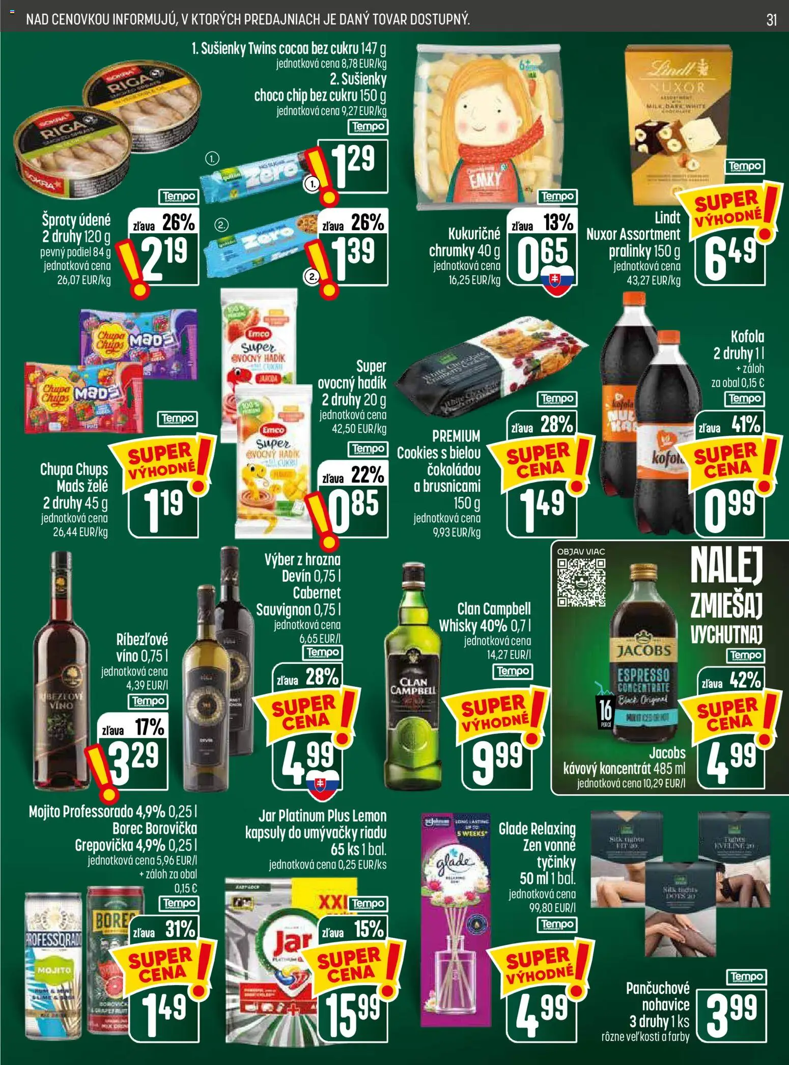 Nové COOP Jednota akcie – leták je platný od 03.09.2026 | Strana: 31 | Produkty: Borovička, Kofola, Whisky, Jar