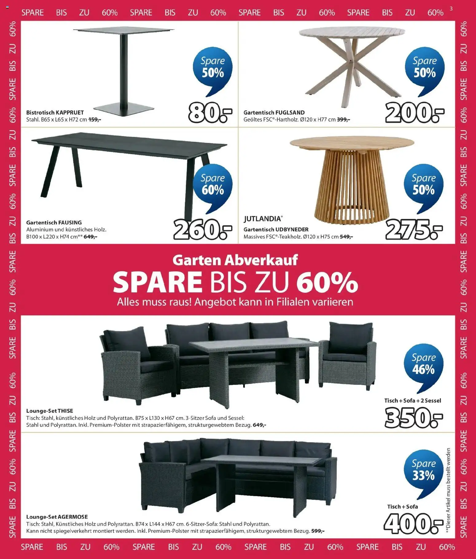 JYSK Garten Abverkauf Spare Bis Zu 60% gültig ab 03.08.2026 | Seite: 3 | Produkte: Sofa, Sessel, Tisch