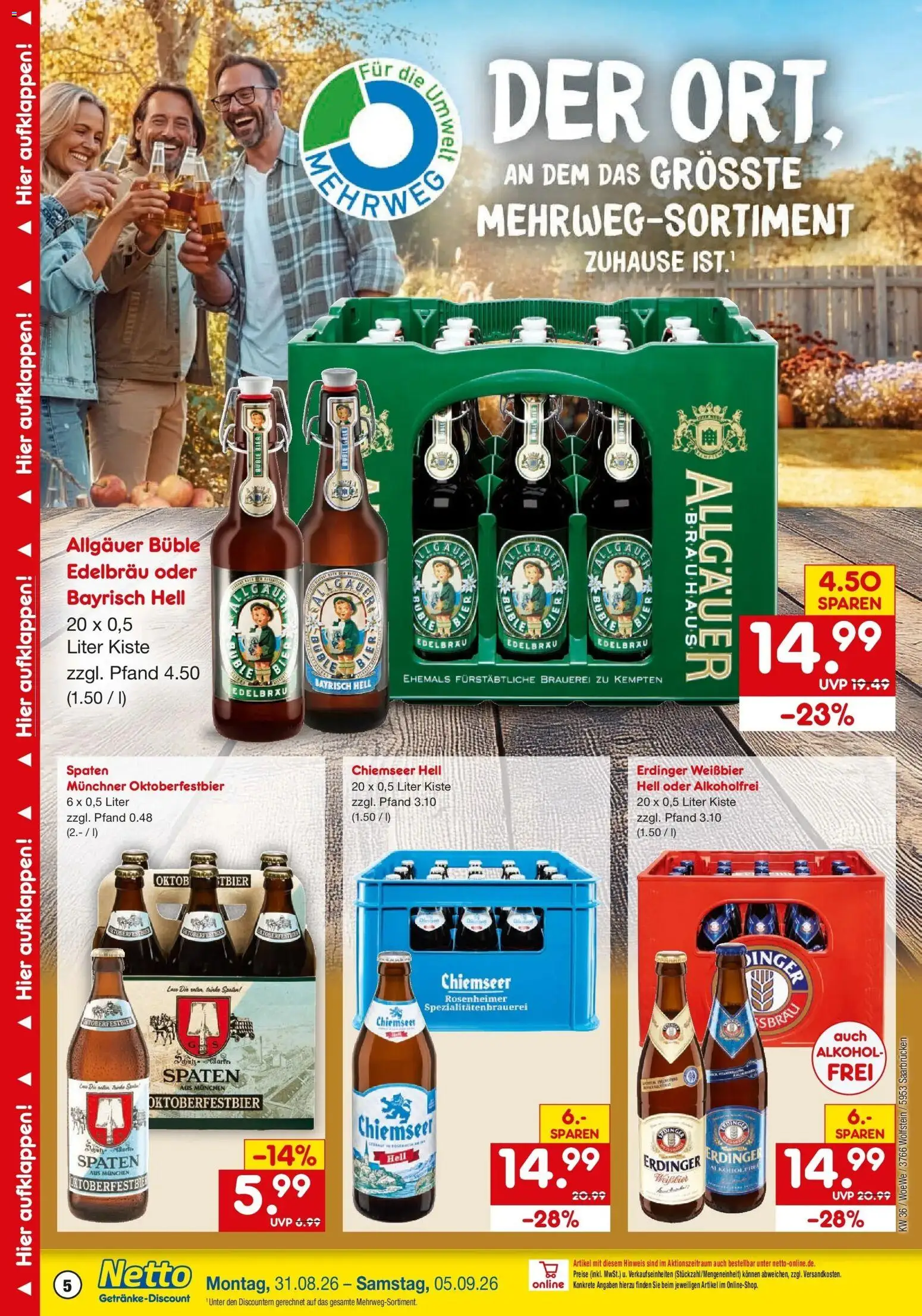 Netto Marken-Discount Prospekt Saarbrücken (ab 31.08.2026) » Angebote | Seite: 5 | Produkte: Erdinger, Bier, Weißbier, Alkohol