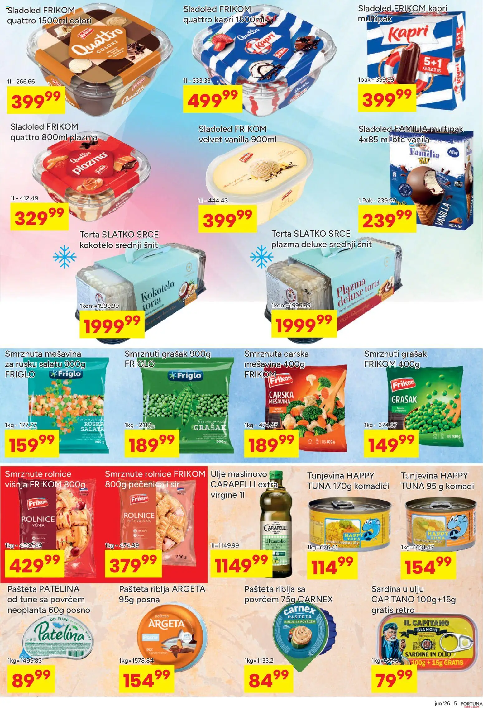 Fortuna Market katalog - važi od 10.06.2026 | Strana: 5 | Proizvode: Salata, Ulje, Torta, Sardina