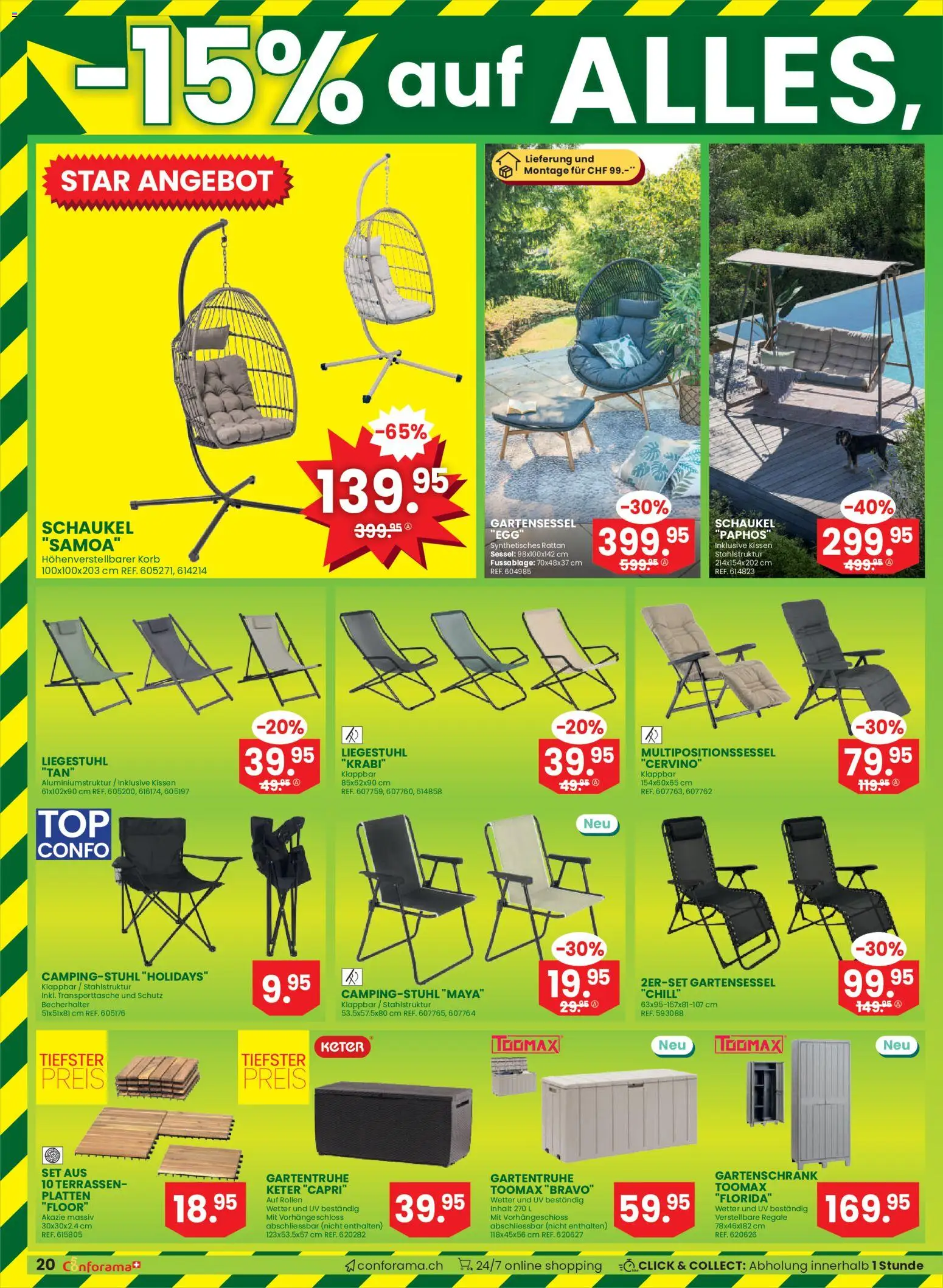 Conforama aktionen – gültig ab 29.04.2026 | Seite: 20 | Produkte: Kissen, Sessel, Liegestuhl, Korb