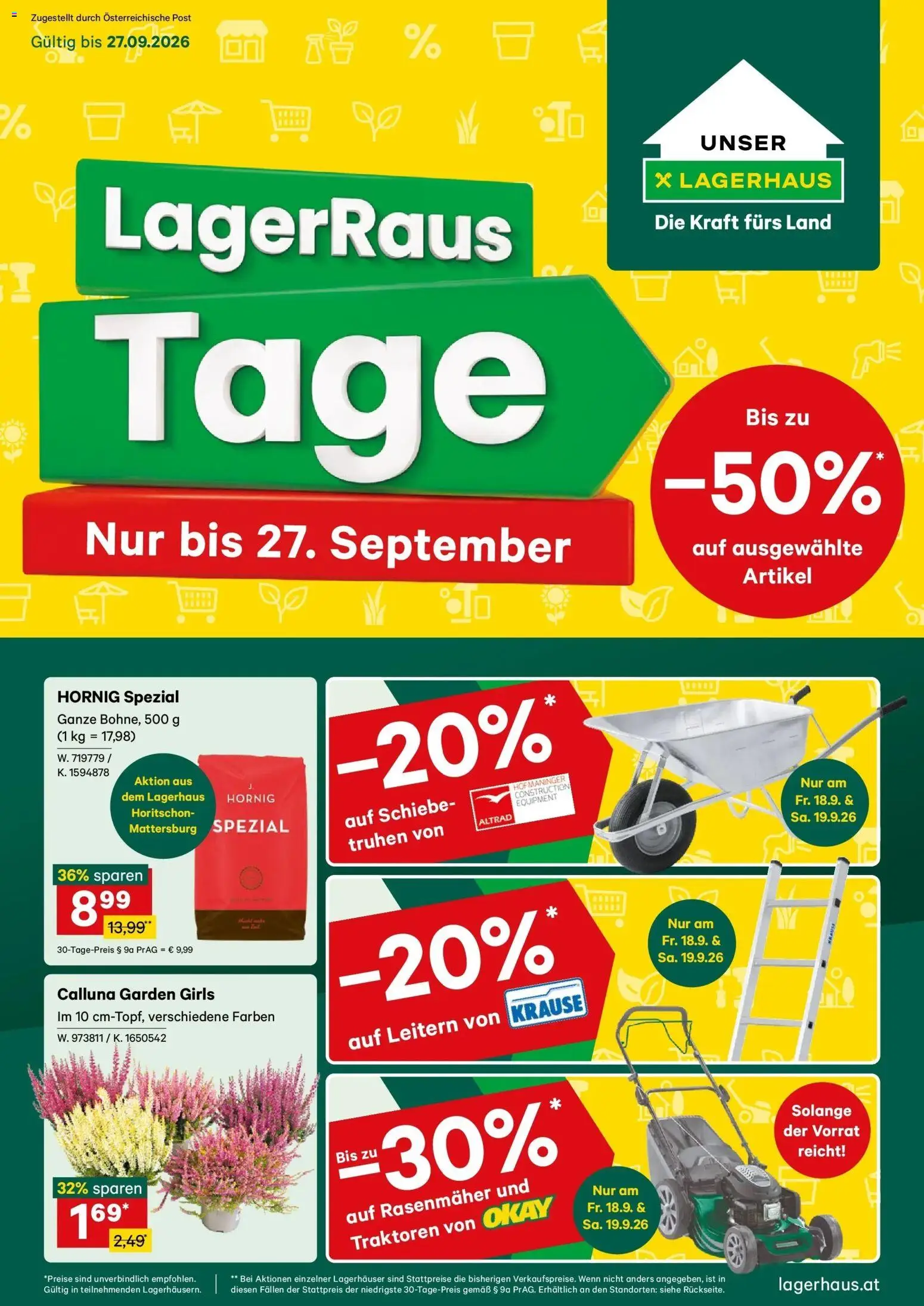 Lagerhaus Montag, 14. September Aktionspreise