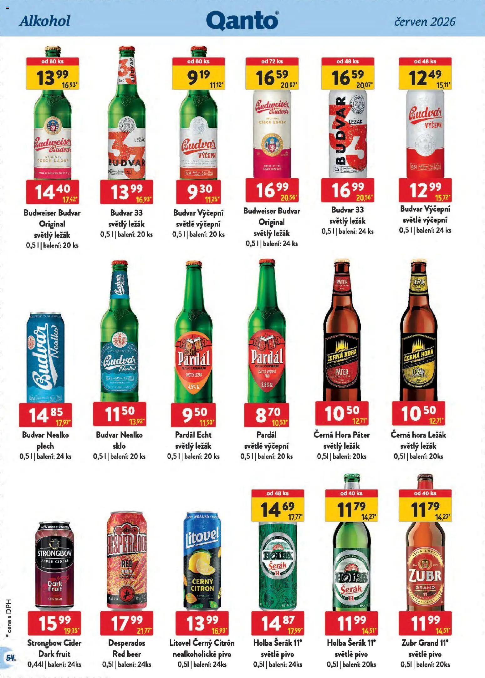Astur & Qanto leták - Velkoobchod 06/2026 od 01.06.2026 | Strana: 54 | Produkty: Holba šerák, Cider, Citron, Budvar 33