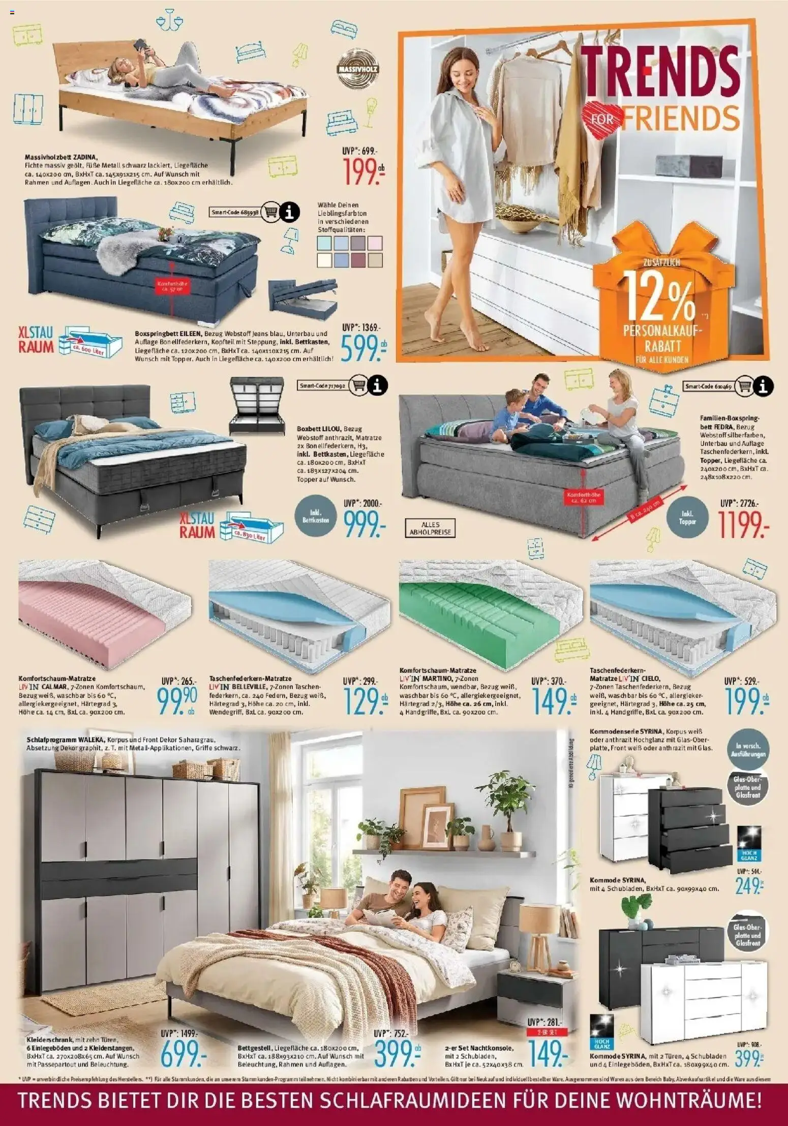 Trends Aktueller Prospekt (ab 10.10.2026) zum Blättern | Seite: 4 | Produkte: Bett, Matratze, Boxspringbett, Jeans
