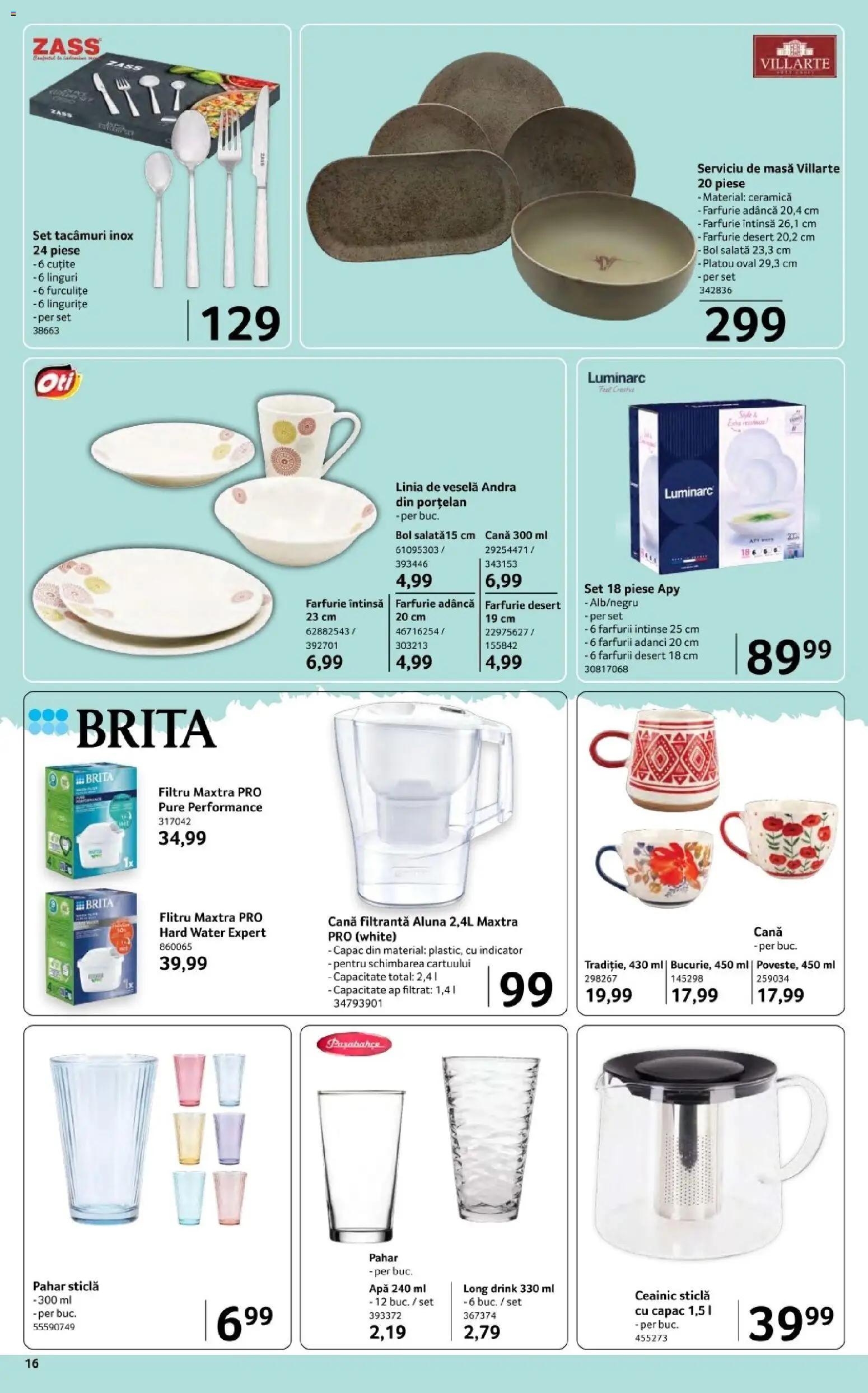Noul catalog Selgros – valabil de la 06.03.2026 | Pagină: 16 | Produse: Ceainic, Bol, Salată, Apă