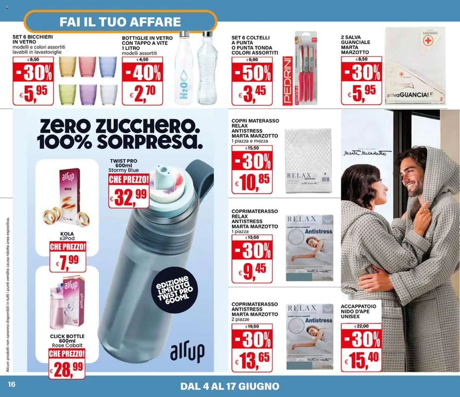 Volantino Il Gigante del 04.06.2026 | Pagina: 16 | Prodotti: Accappatoio, Lavastoviglie, Coprimaterasso, Guanciale