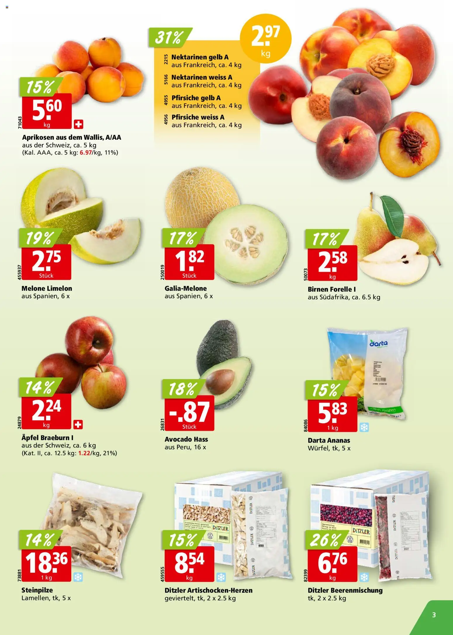 Aligro aktionen Chavannes, Matran, Genf, Sitten – gültig ab 29.06.2026 | Seite: 3 | Produkte: Nektarinen, Äpfel, Ananas, Melone