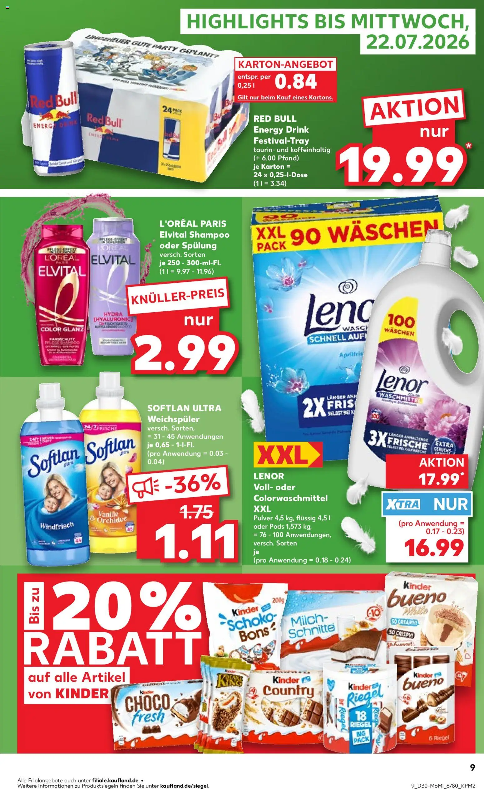 Kaufland Německo leták - Rostock od 20.07.2026 | Strana: 9 | Produkty: Red Bull, Kinder, Kinder Bueno, Energy drink