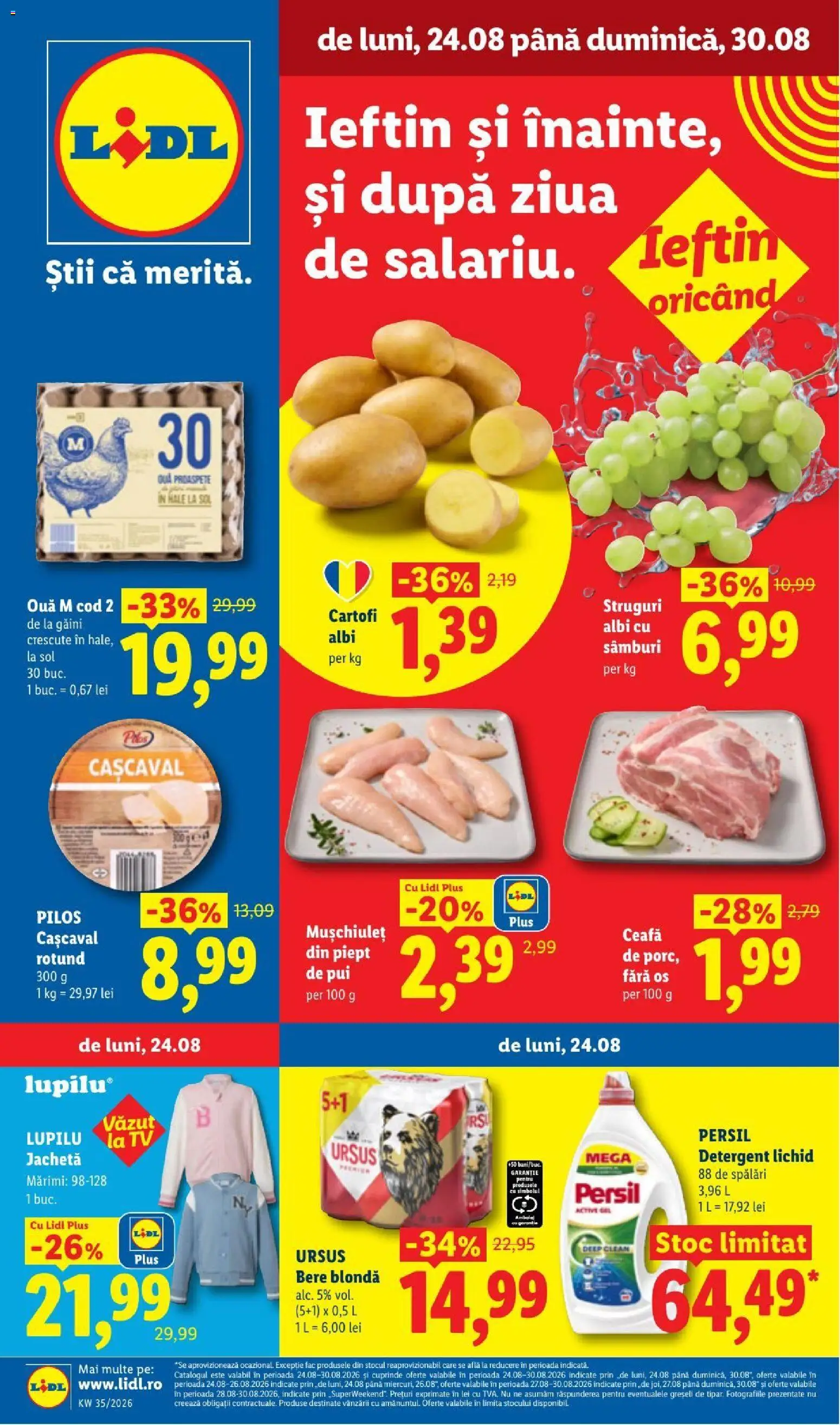 Noul catalog Lidl – valabil de la 24.08.2026 | Pagină: 1 | Produse: Struguri, Cașcaval, Sport, Bere