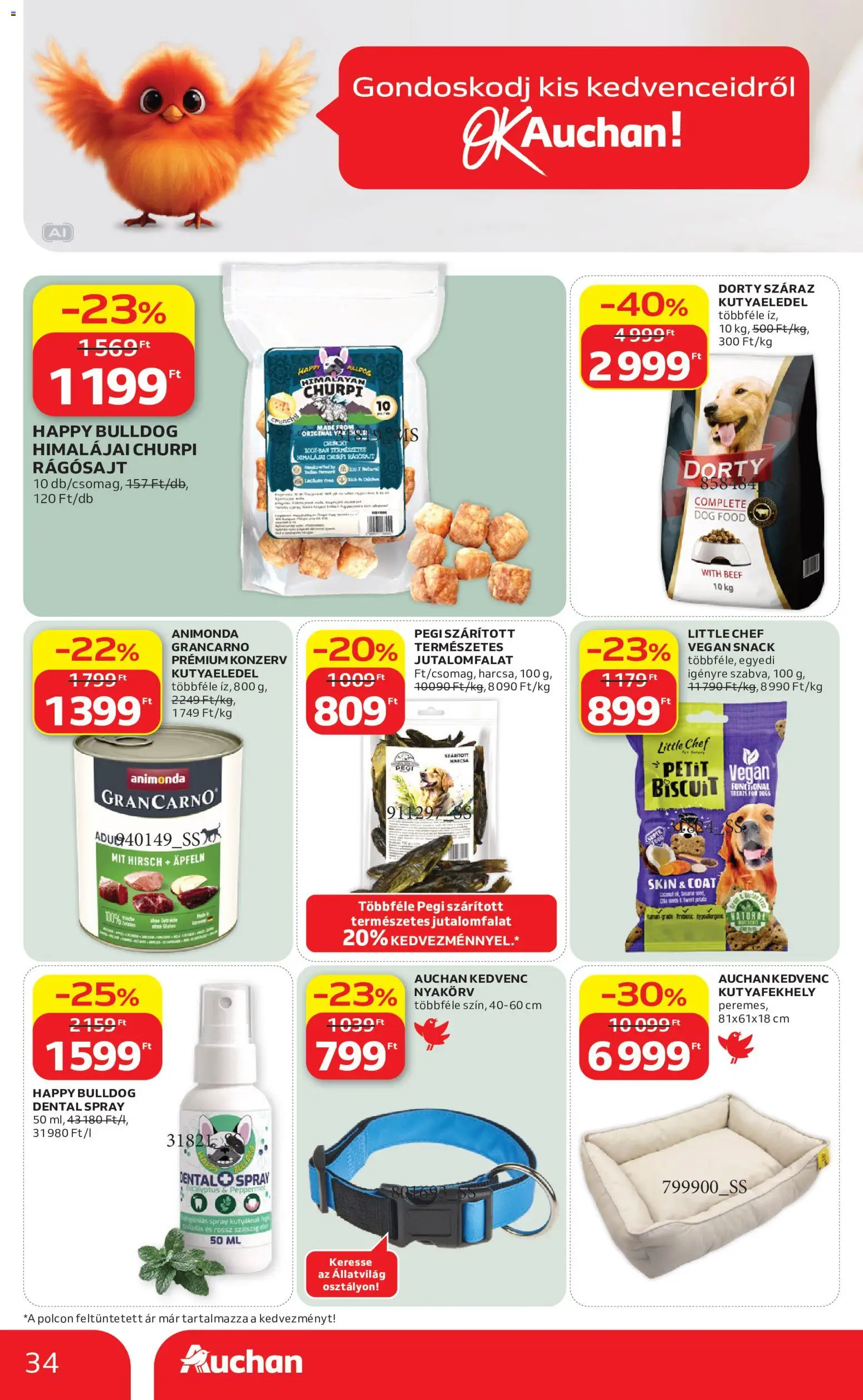 Auchan akciós ujság - amely érvényes a következő dátumtól: 2026.09.17. | Oldal: 34 | Termékek: Jutalomfalat, Kutyaeledel, Vegán, Száraz kutyaeledel