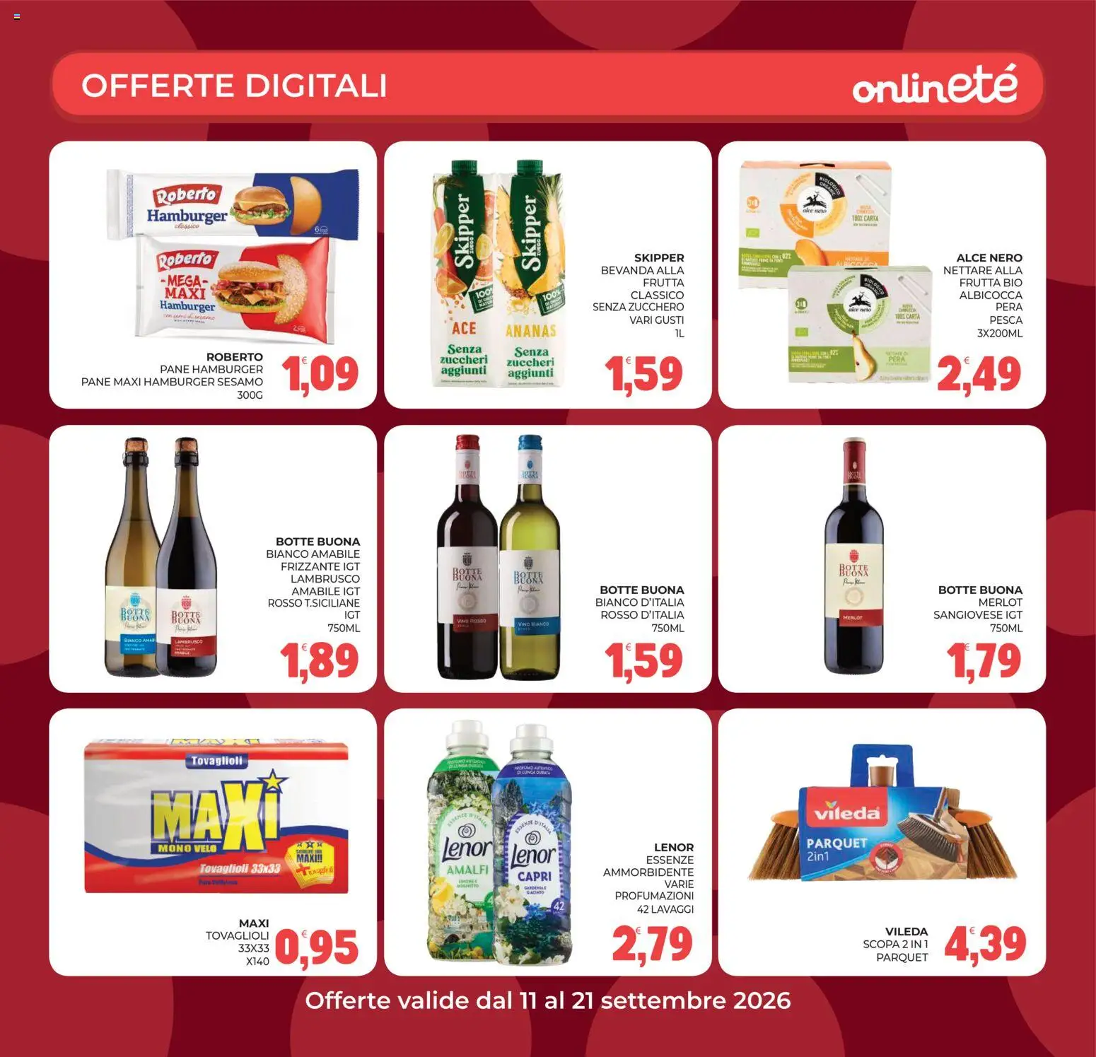 Volantino Eté del 11/09/2026 | Pagina: 27 | Prodotti: Pane, Zucchero, Hamburger, Vino bianco