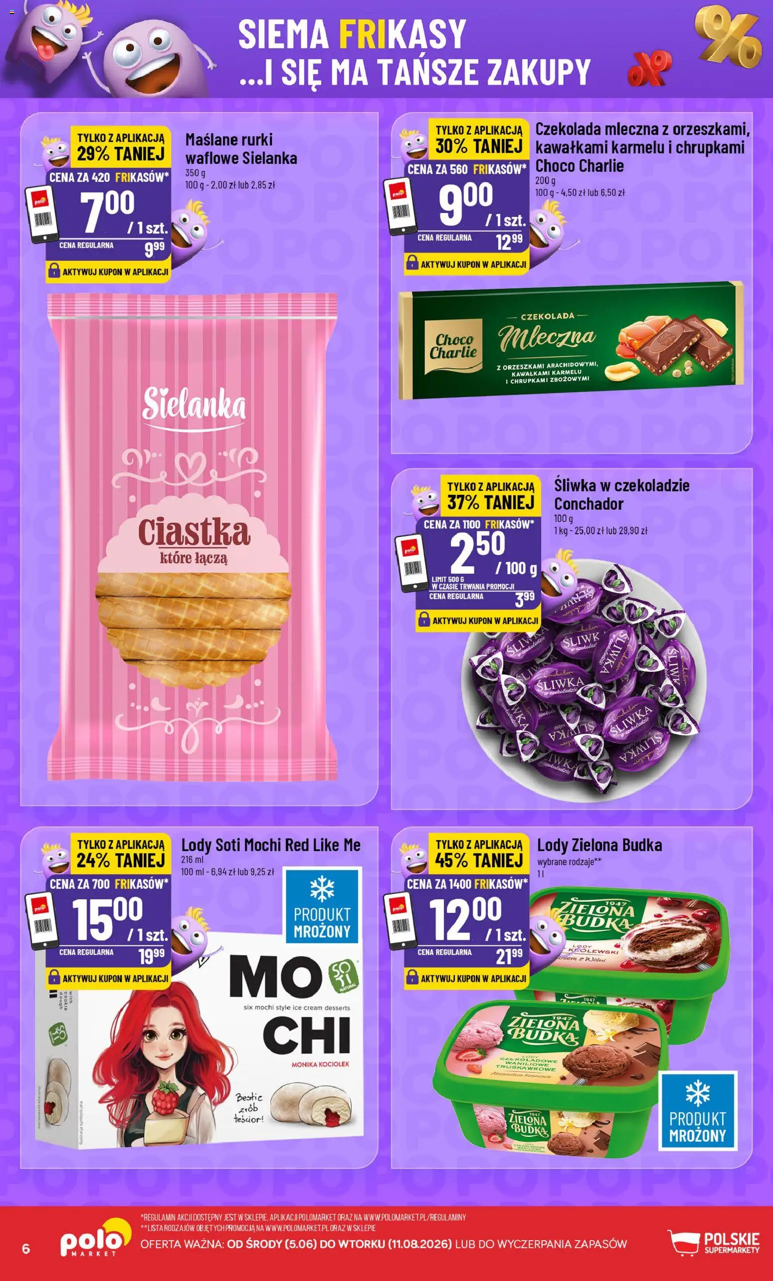 POLOmarket gazetka - Frikasowe Hity od 05.08.2026 | Strona: 6 | Produkty: Czekolada, Ciastka, Rurki waflowe, Lody