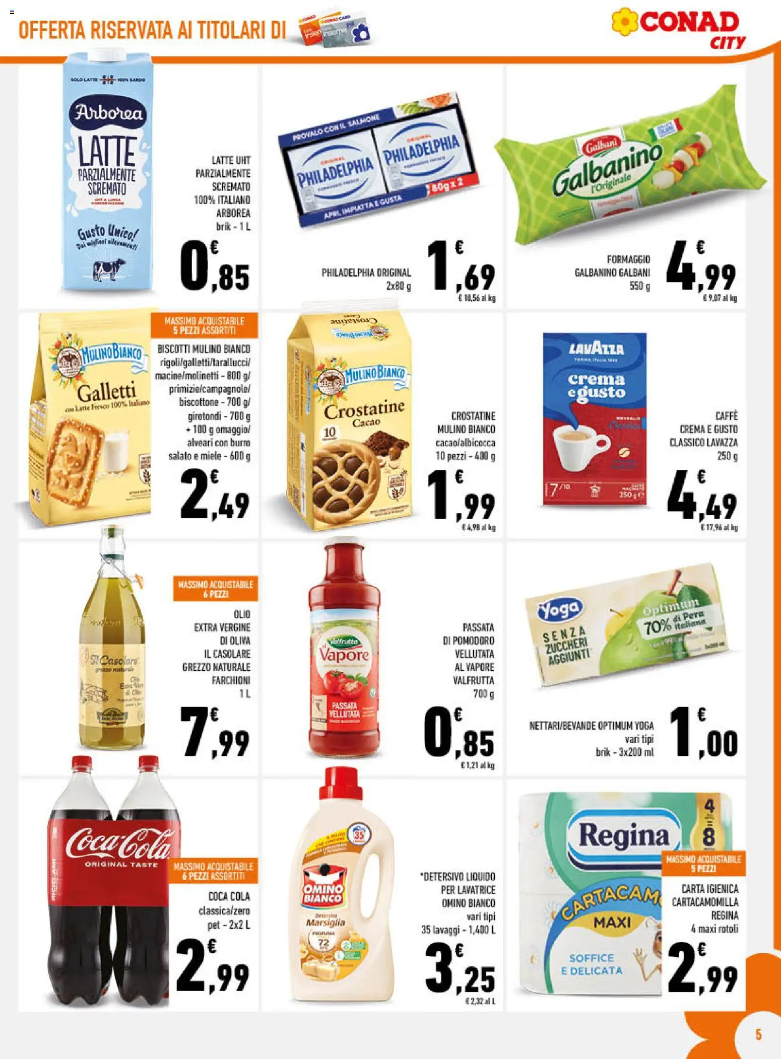 Volantino Conad del 17.06.2026 | Pagina: 5 | Prodotti: Olio, Latte parzialmente scremato, Miele, Coca Cola