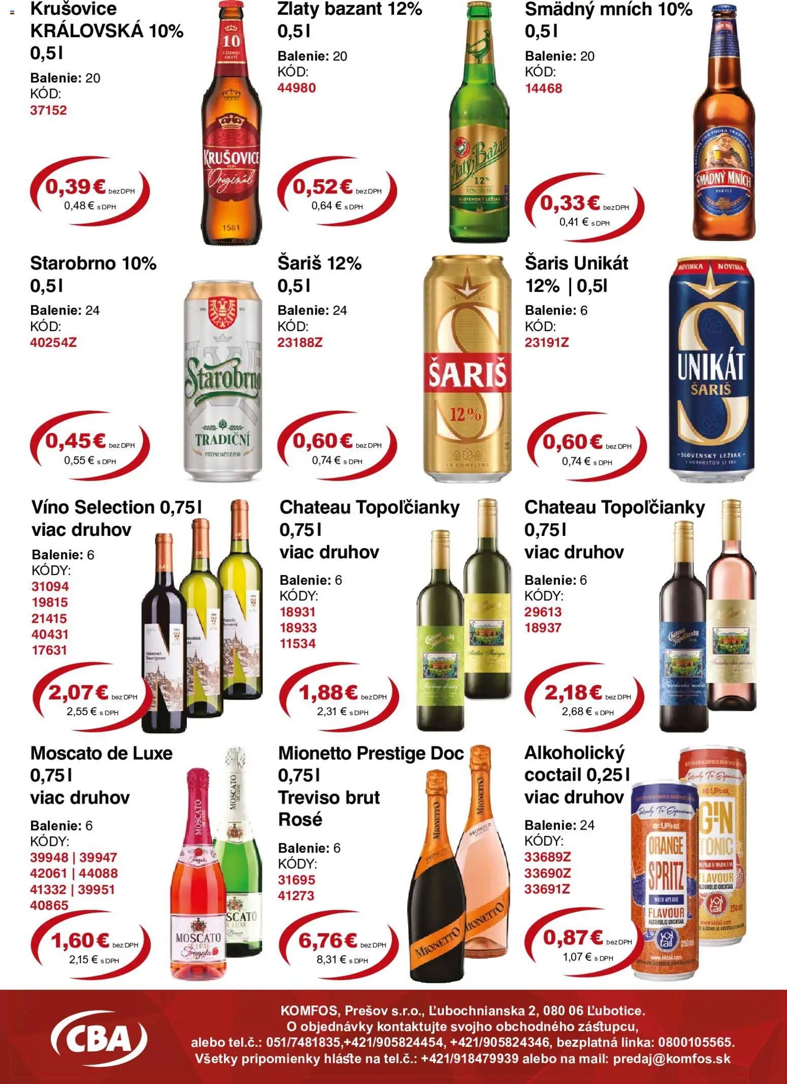 Nové CBA Komfos akcie – leták je platný od 19.06.2026 | Strana: 9 | Produkty: Pivo, Prosecco, Krušovice, Smädný Mních