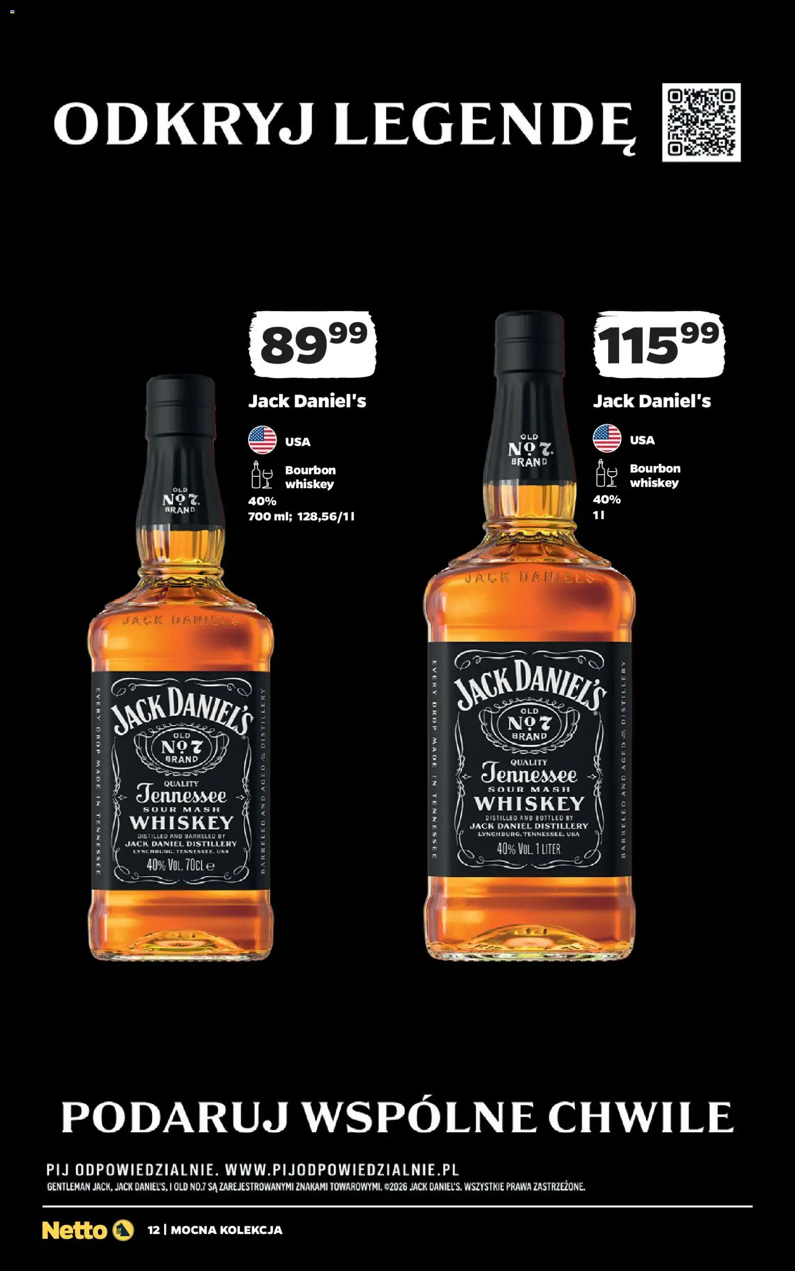 Netto gazetka - Alkohole mocne od 20.07.2026 | Strona: 12 | Produkty: Bourbon, Jack Daniel's