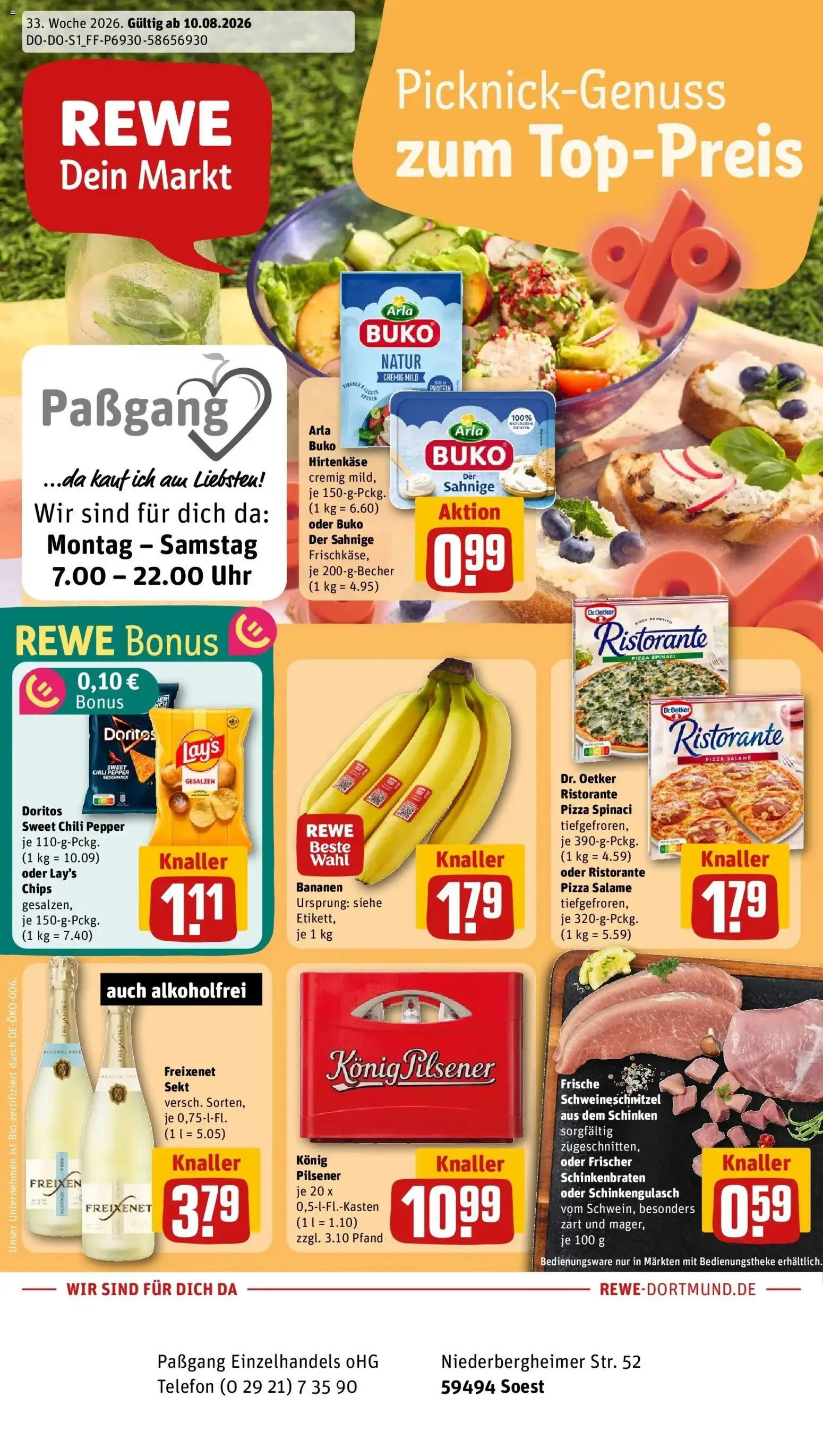 REWE Prospekt ab 10.08.2026 zum Blättern » Angebote | Seite: 1 | Produkte: Freixenet, Chili, Pizza, Chips