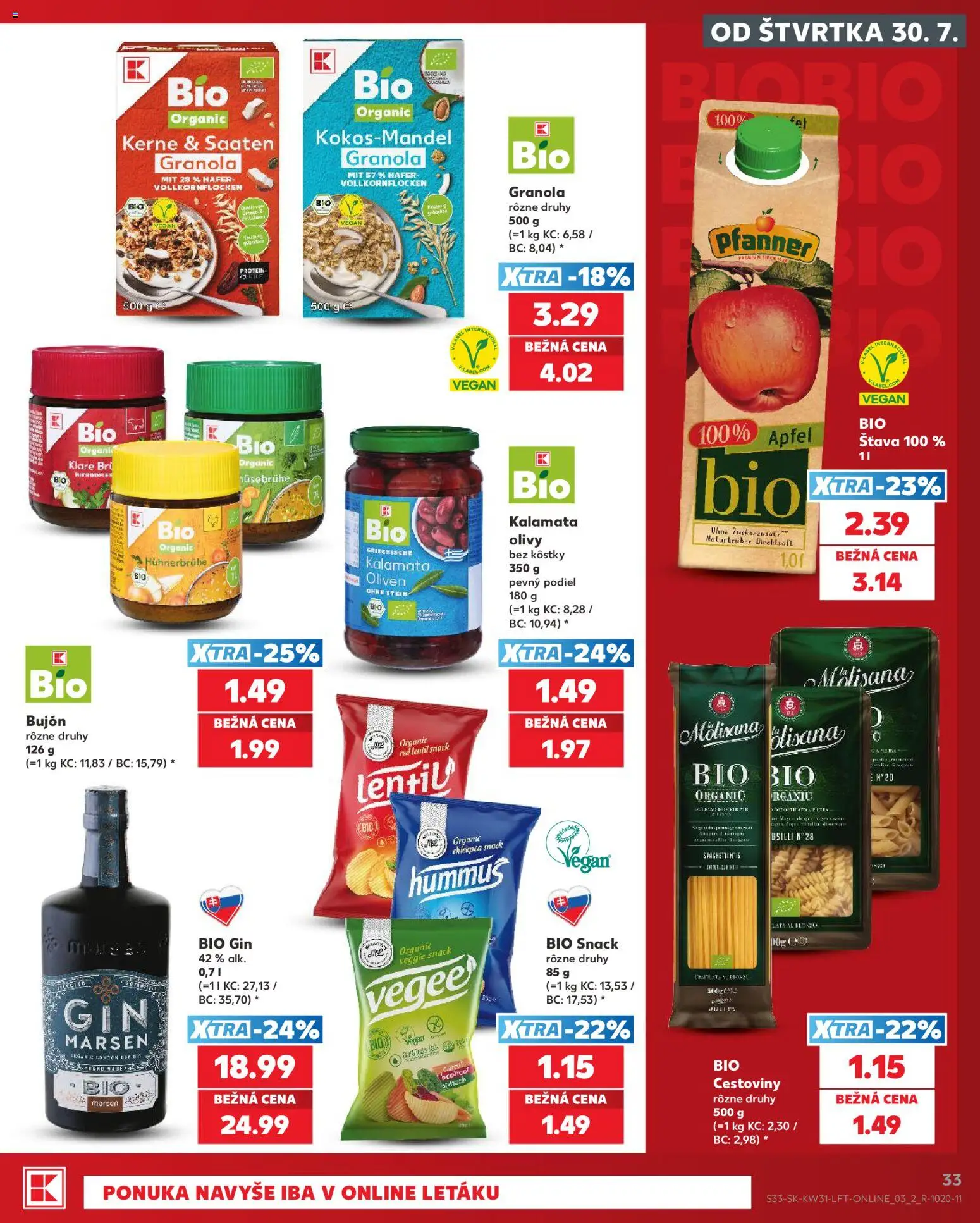 Nové Kaufland akcie – leták je platný od 30.07.2026 | Strana: 33 | Produkty: Bujón, Cestoviny, Protein, Gin