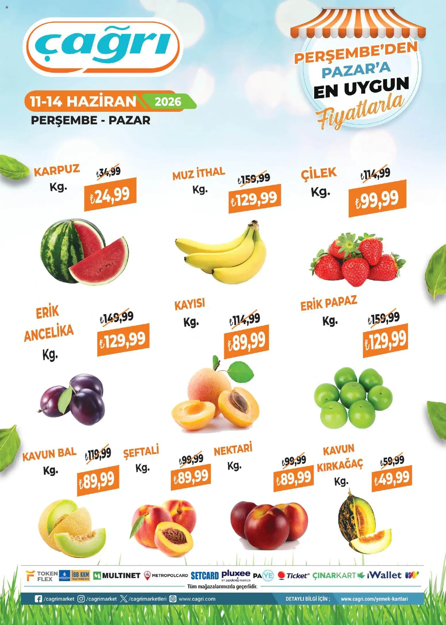 Çağrı Market - Manav Katalog - 11.06.2026 tarihinden itibaren geçerlidir | Sayfa: 1 | Ürünler: Muz, Kayısı, Karpuz, Kavun
