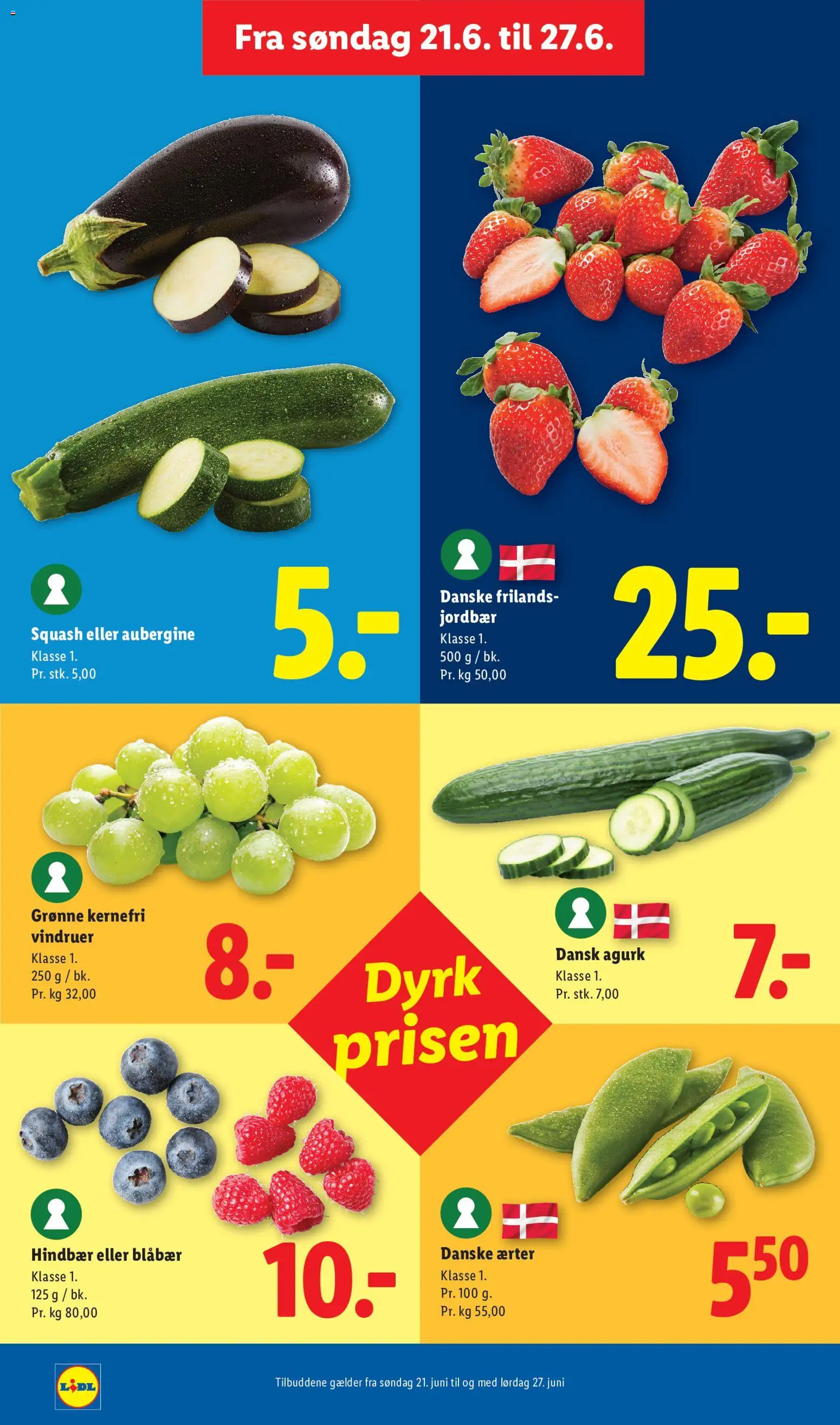 Lidl tilbudsavis – gyldig fra 21/06/2026 | Side: 19 | Produkter: Blåbær, Squash, Aubergine, Ærter