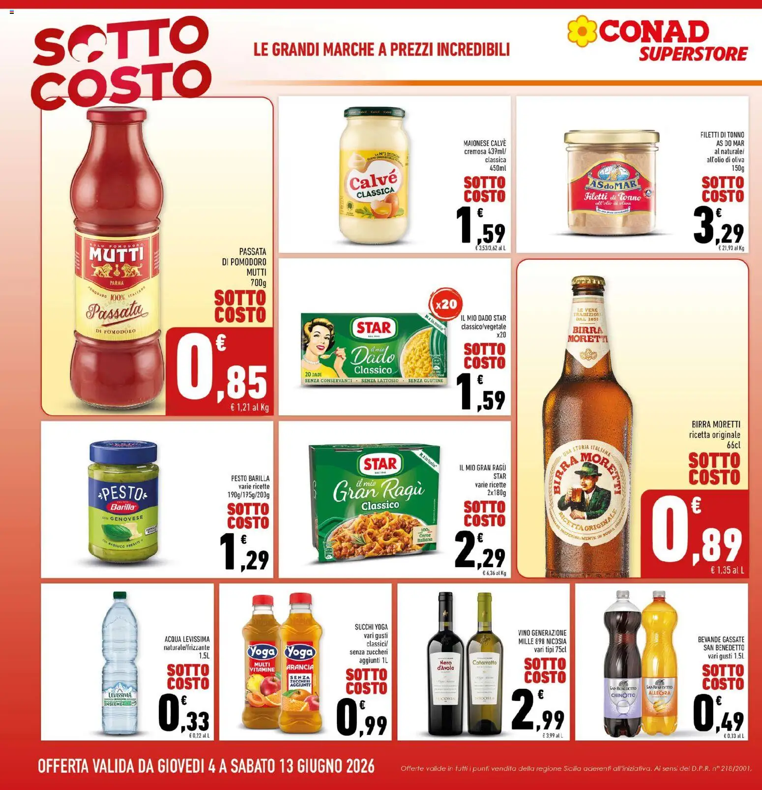 Volantino Conad del 04.06.2026 | Pagina: 4 | Prodotti: Acqua, Pomodoro, Basilico, Arancia