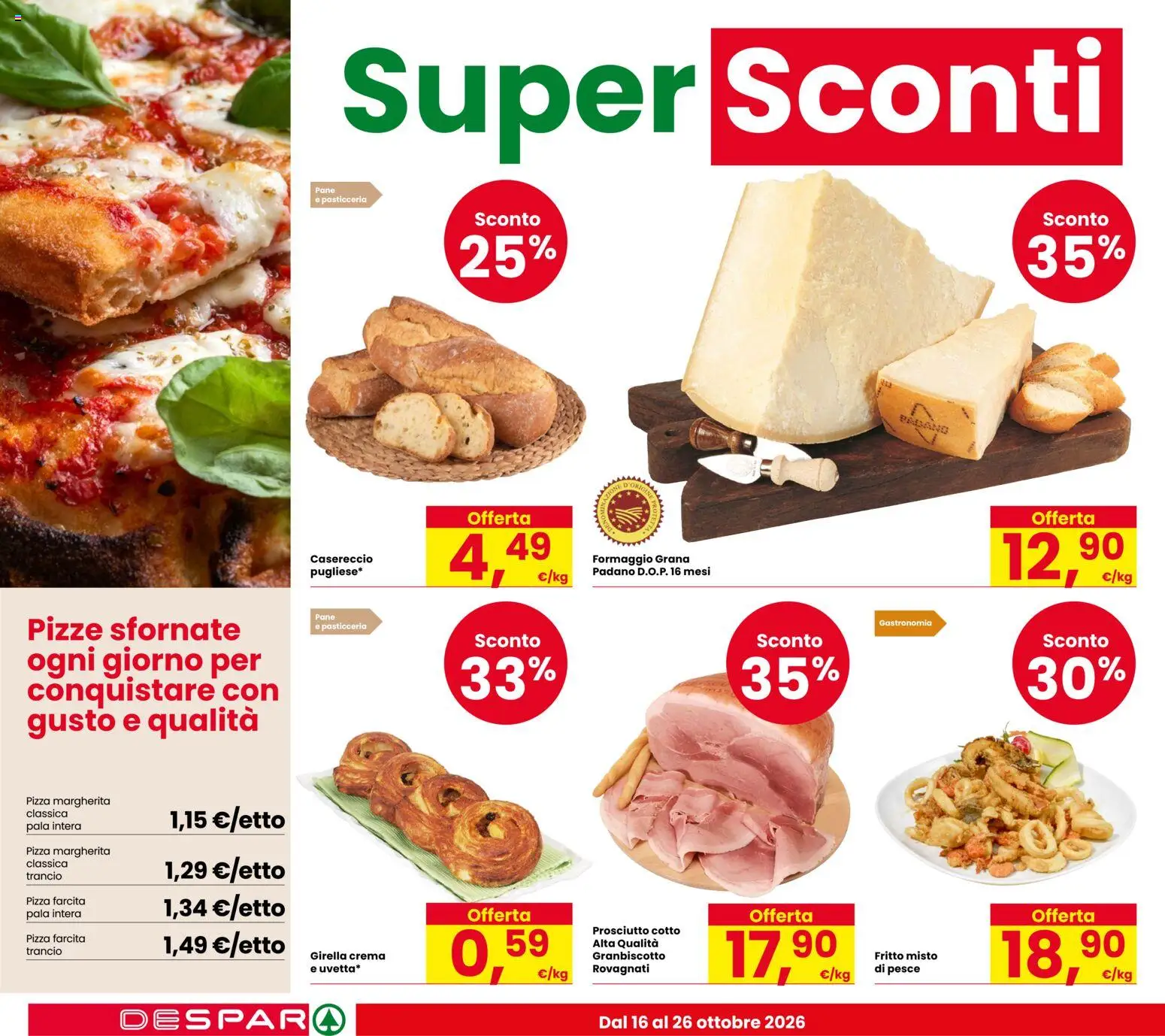 Volantino Despar del 16/10/2026 | Pagina: 4 | Prodotti: Crema, Prosciutto Cotto, Pane, Pizza