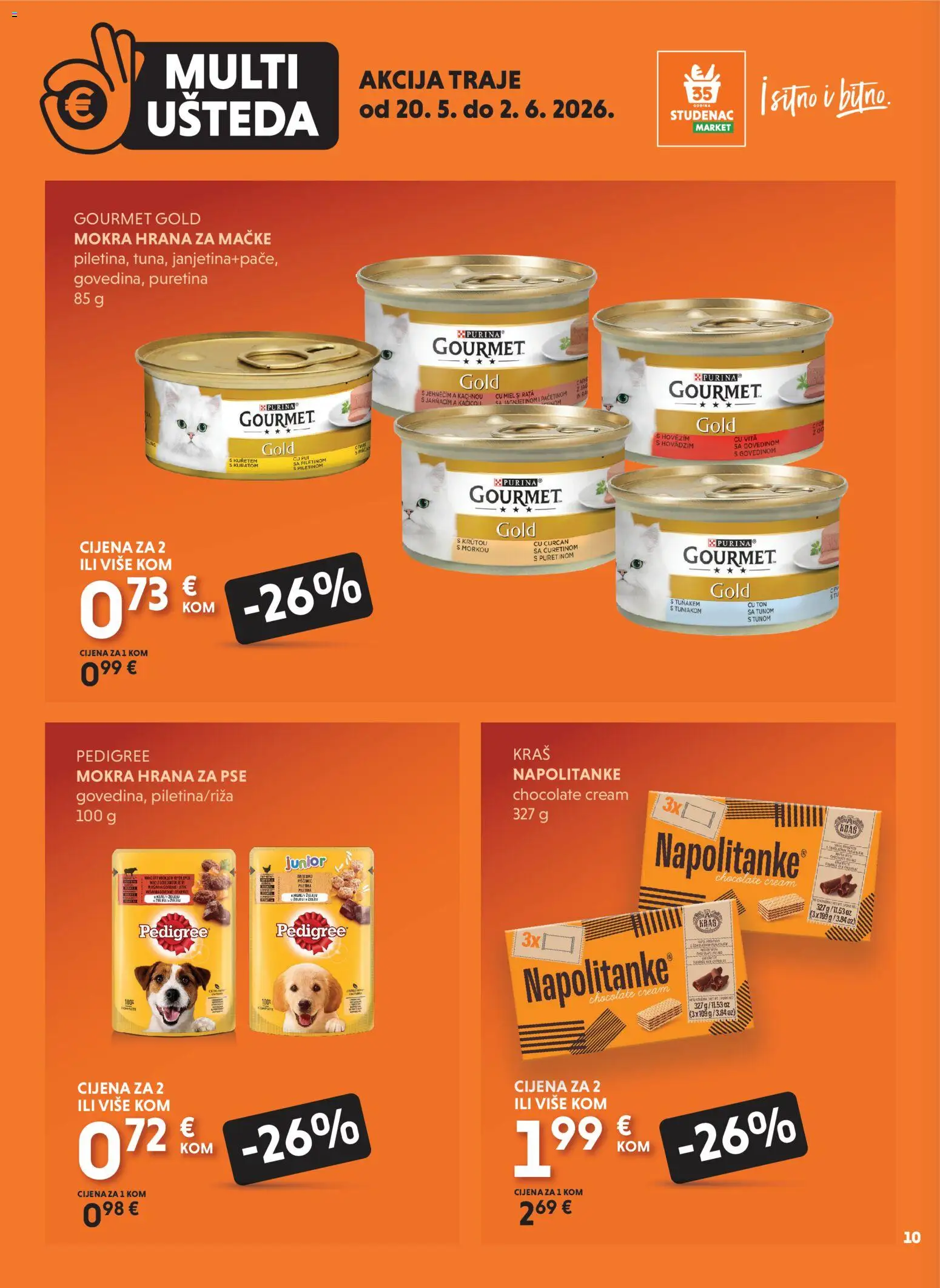Studenac katalog | vrijedi od 20.05.2026 | Stranica: 10 | Proizvodi: Puretina, Piletina, Napolitanke, Hrana za mačke