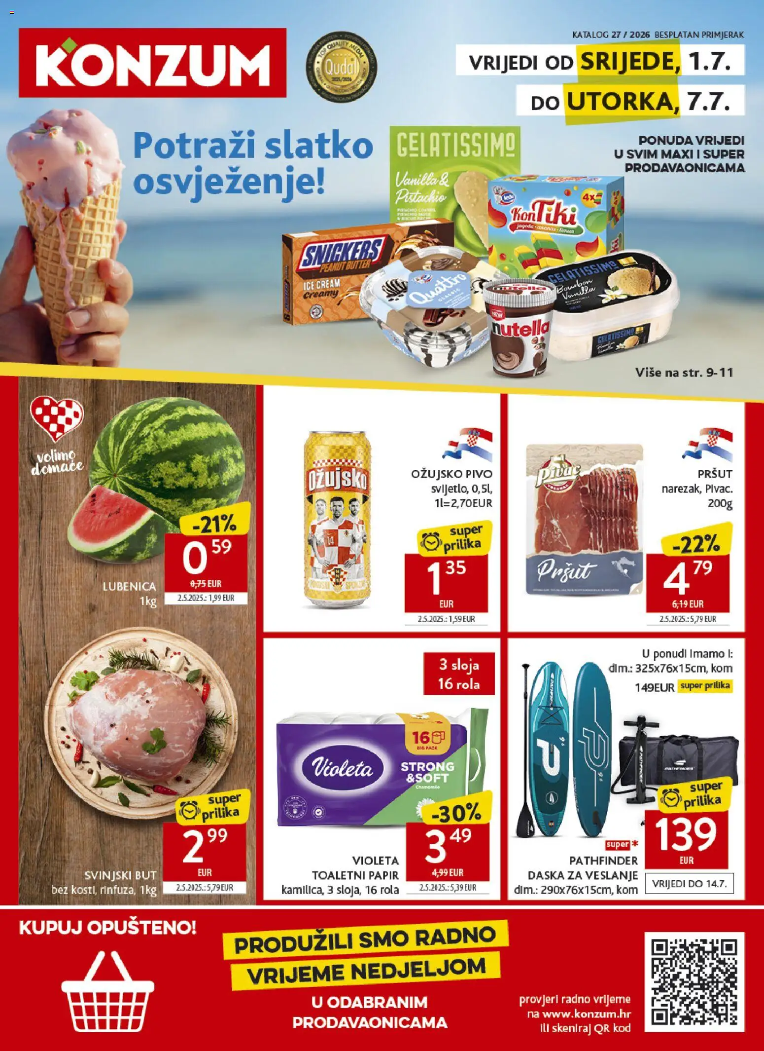 Konzum HR akciós ujság - amely érvényes a következő dátumtól: 2026.07.01. | Oldal: 1 | Termékek: Bourbon, Nutella, Snickers