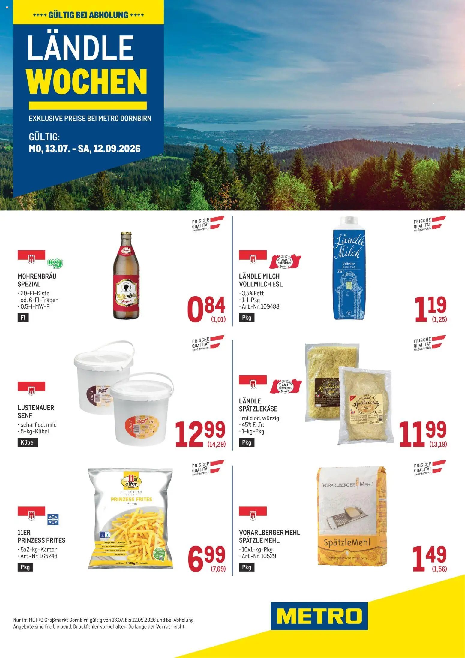 Metro angebote Laendle Wochen Dornbirn gültig ab 13.07.2026 | Seite: 1 | Produkte: Milch
