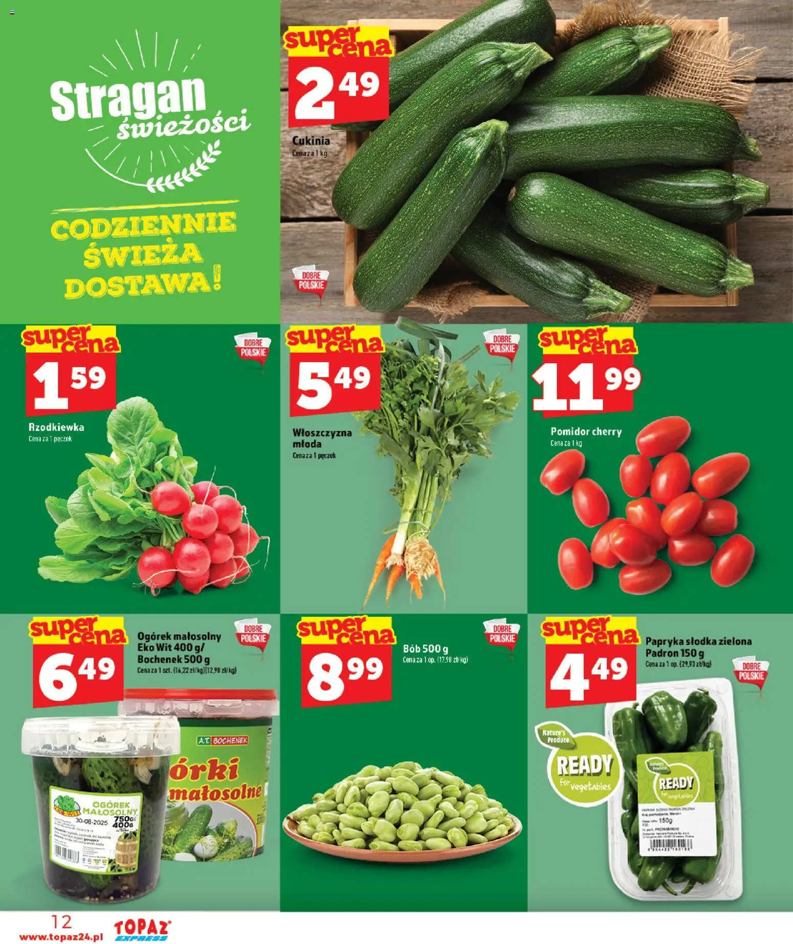 Topaz gazetka - Express od 09.07.2026 | Strona: 12 | Produkty: Papryka, Cukinia, Bób, Pomidor cherry