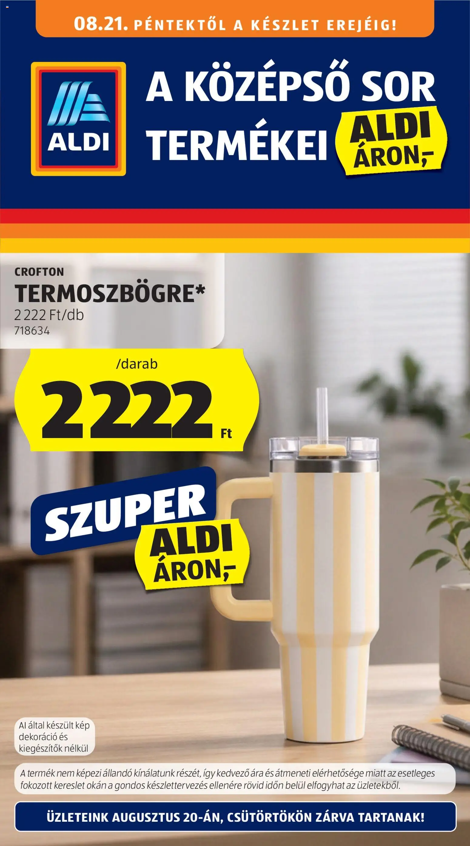 Aldi akciós ujság - amely érvényes a következő dátumtól: 2026.08.21. | Oldal: 1 | Termékek: Sör, Dekoráció