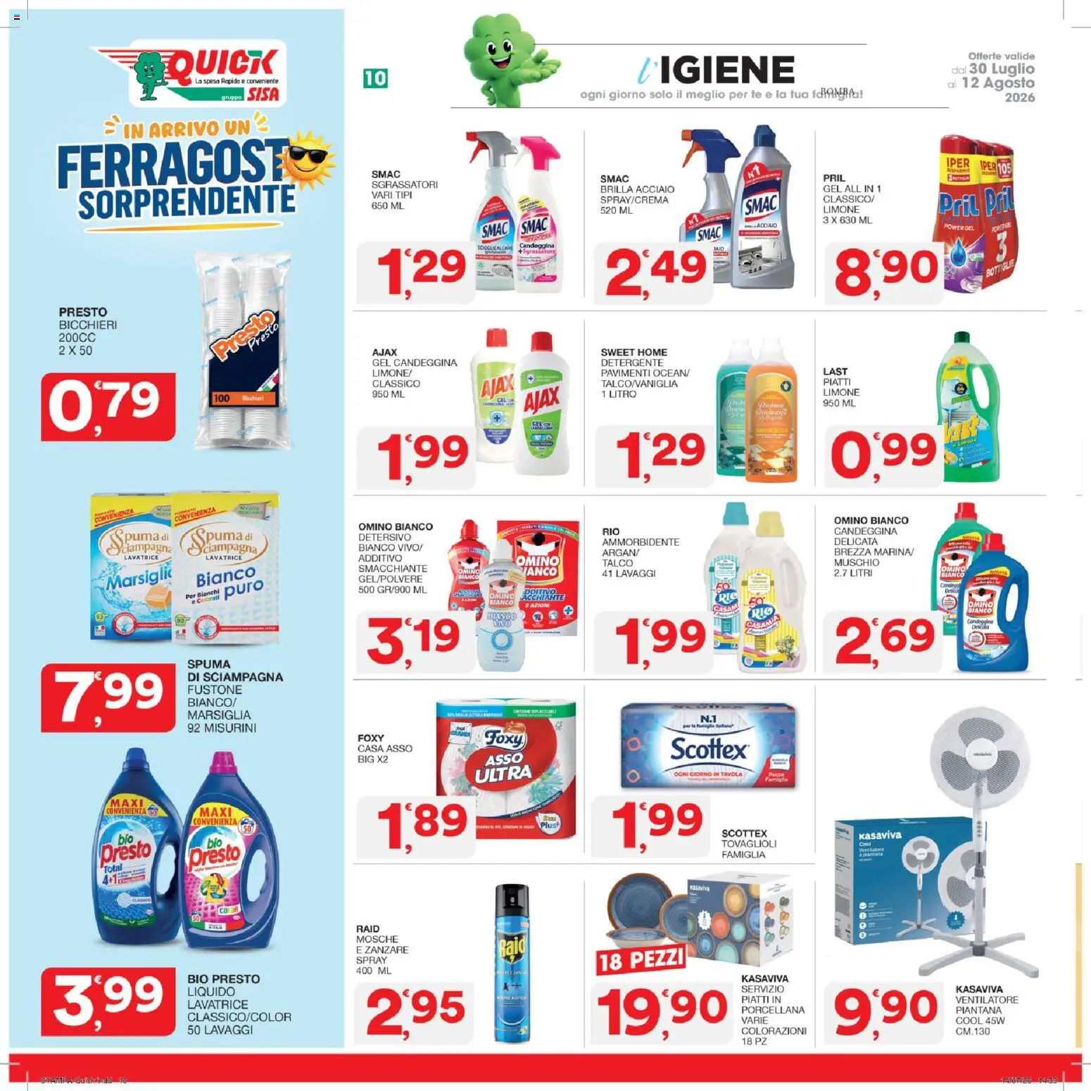Volantino SISA del 30/07/2026 | Pagina: 10 | Prodotti: Ventilatore, Ammorbidente, Candeggina, Sgrassatore