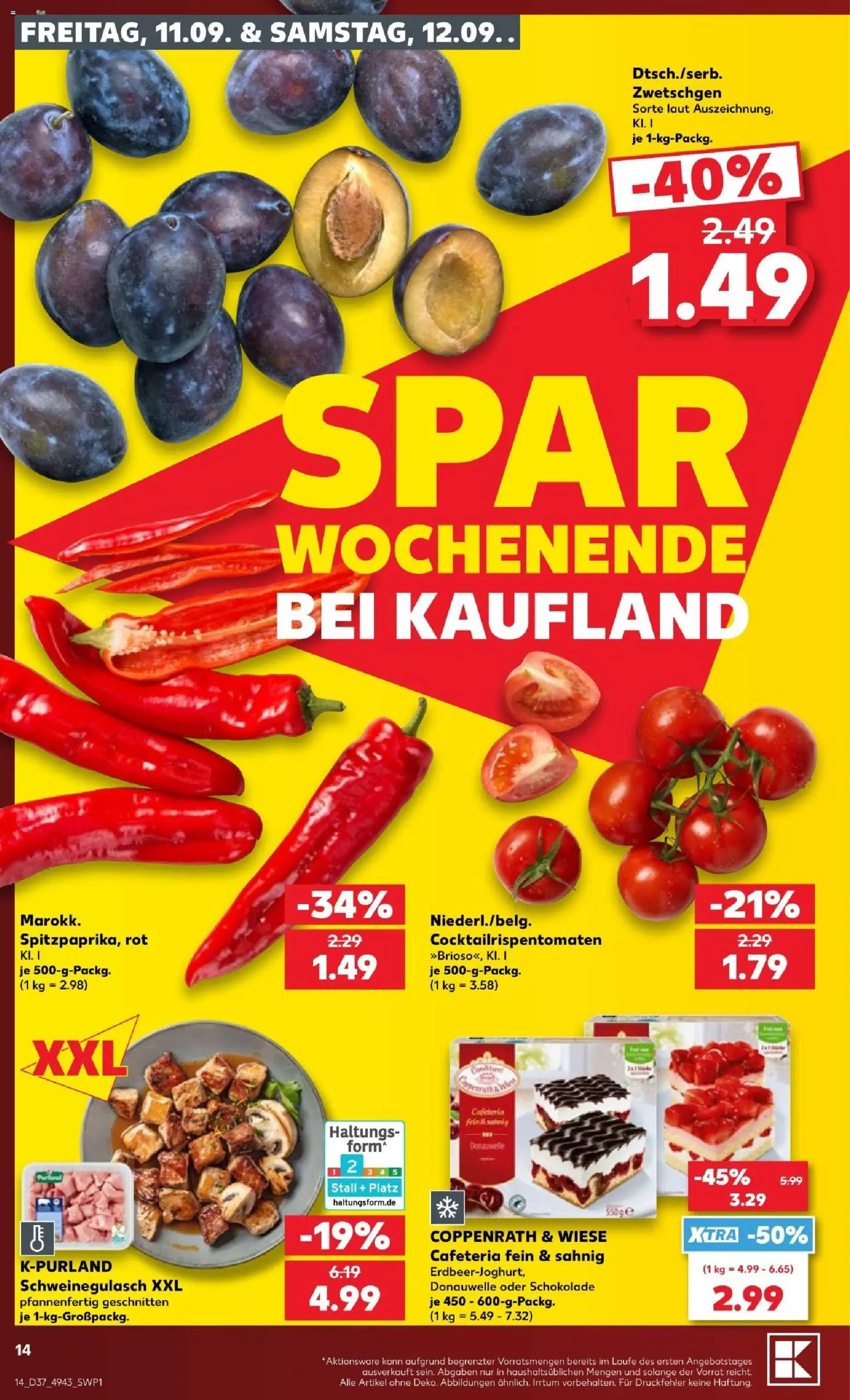 Kaufland Prospekt Köln – gültig ab 10.09.2026 | Seite: 14 | Produkte: Schweinegulasch, Schokolade, Zwetschgen