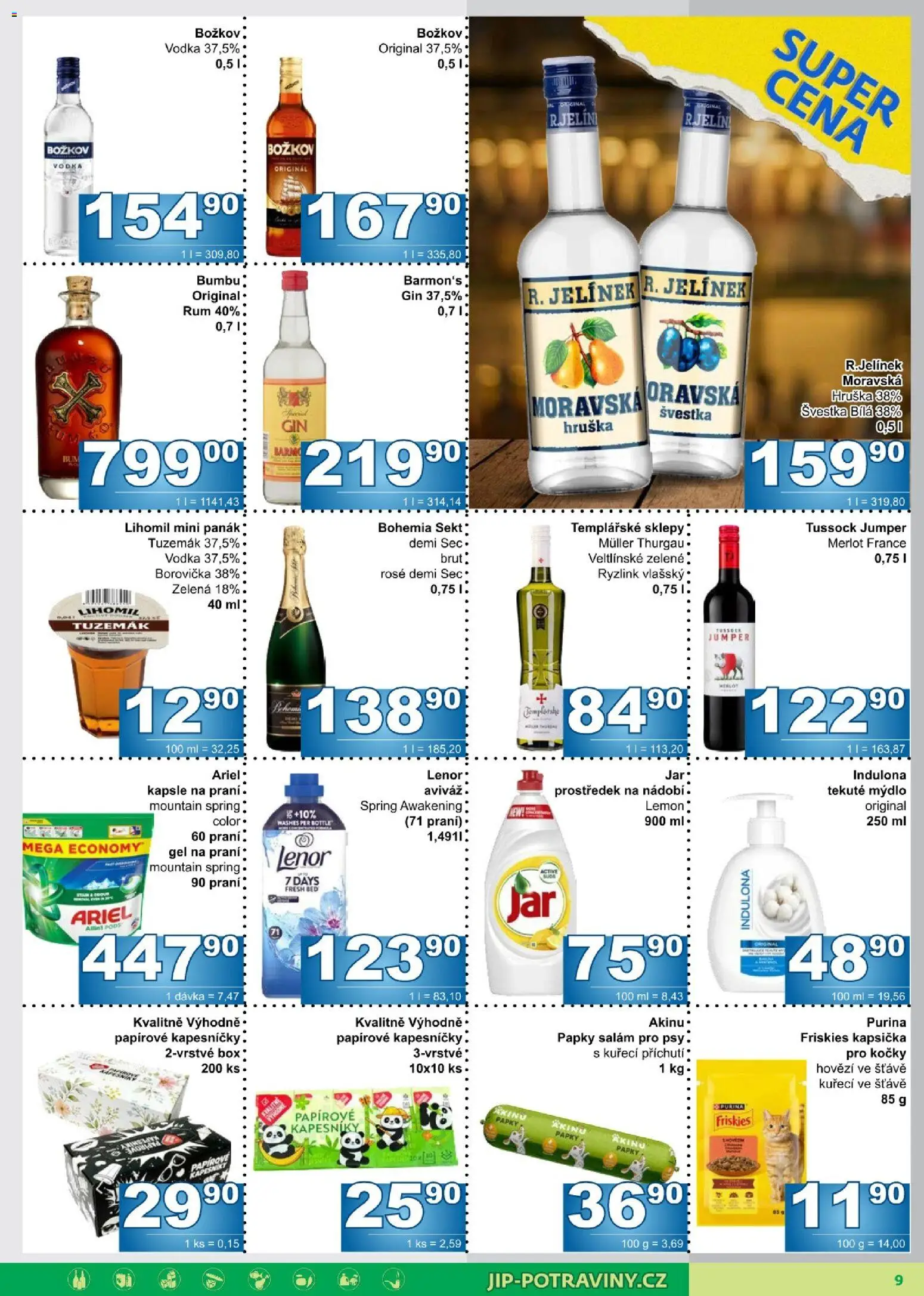 Jip leták od 23.09.2026 | Strana: 9 | Produkty: Salám, Bohemia sekt, Purina, Vodka
