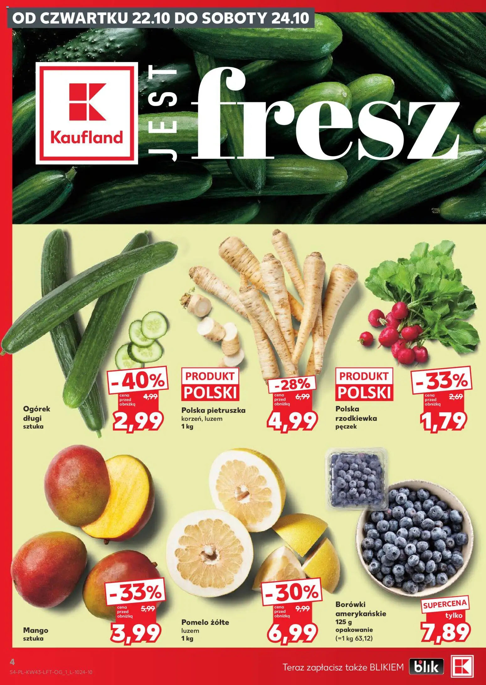 Kaufland gazetka od 22.10.2026 | Strona: 4 | Produkty: Mango, Borówki, Pietruszka, Pomelo
