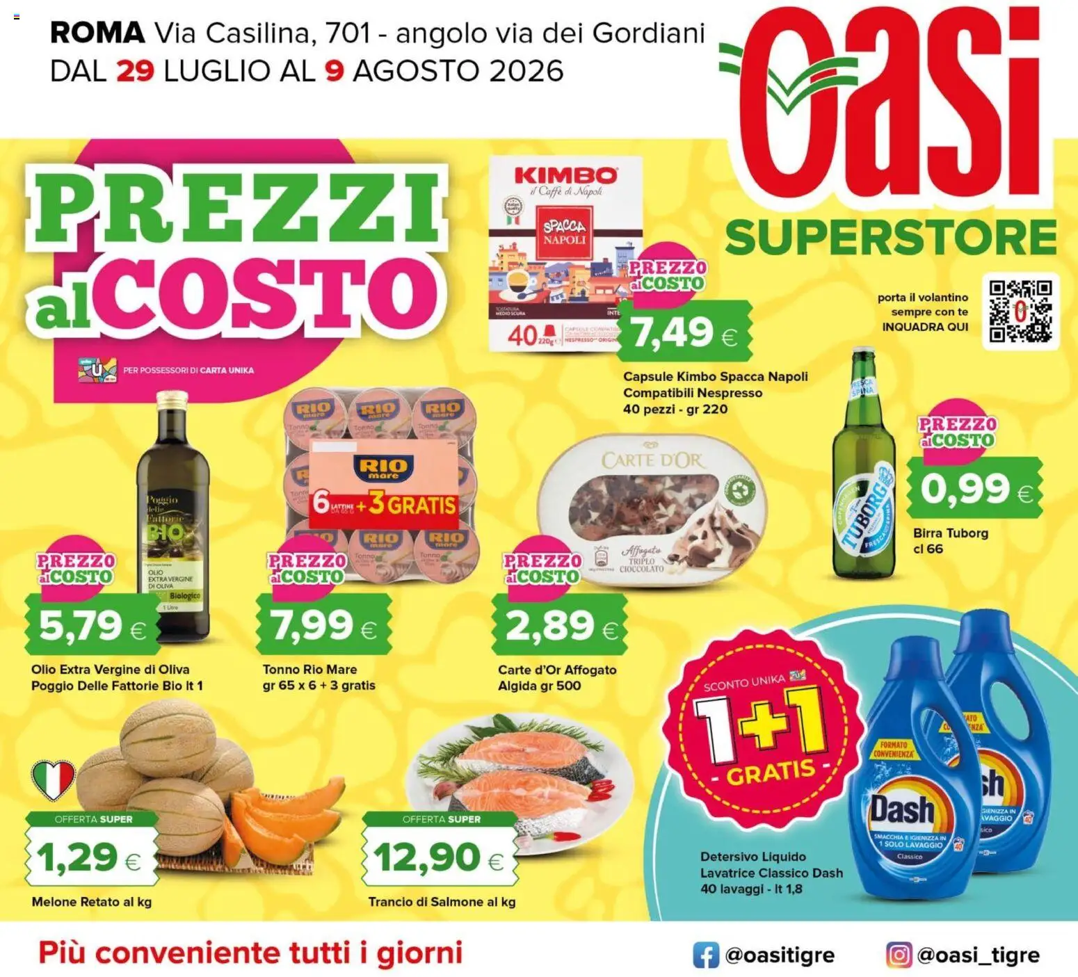 Volantino Oasi del 29/07/2026 | Pagina: 1 | Prodotti: Salmone, Olio, Lavatrice, Olio extra vergine