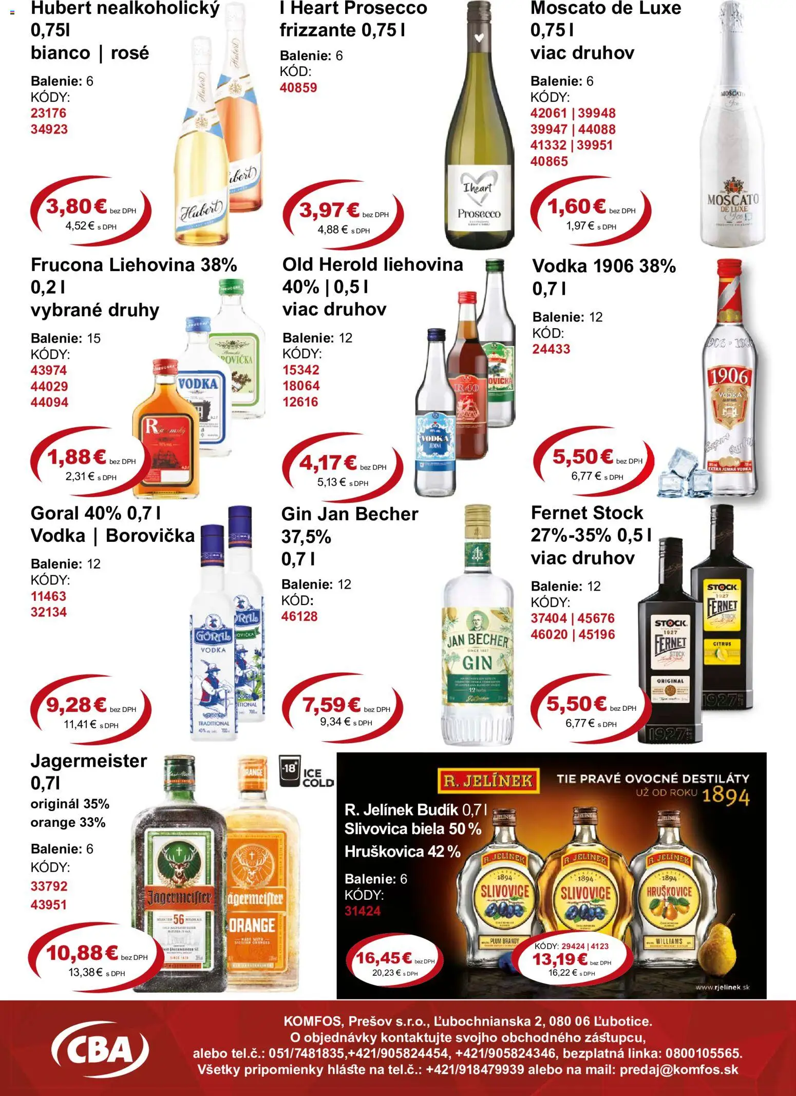 Nové CBA Komfos akcie – leták je platný od 18.09.2026 | Strana: 11 | Produkty: Jägermeister, Prosecco, Borovička, Vodka