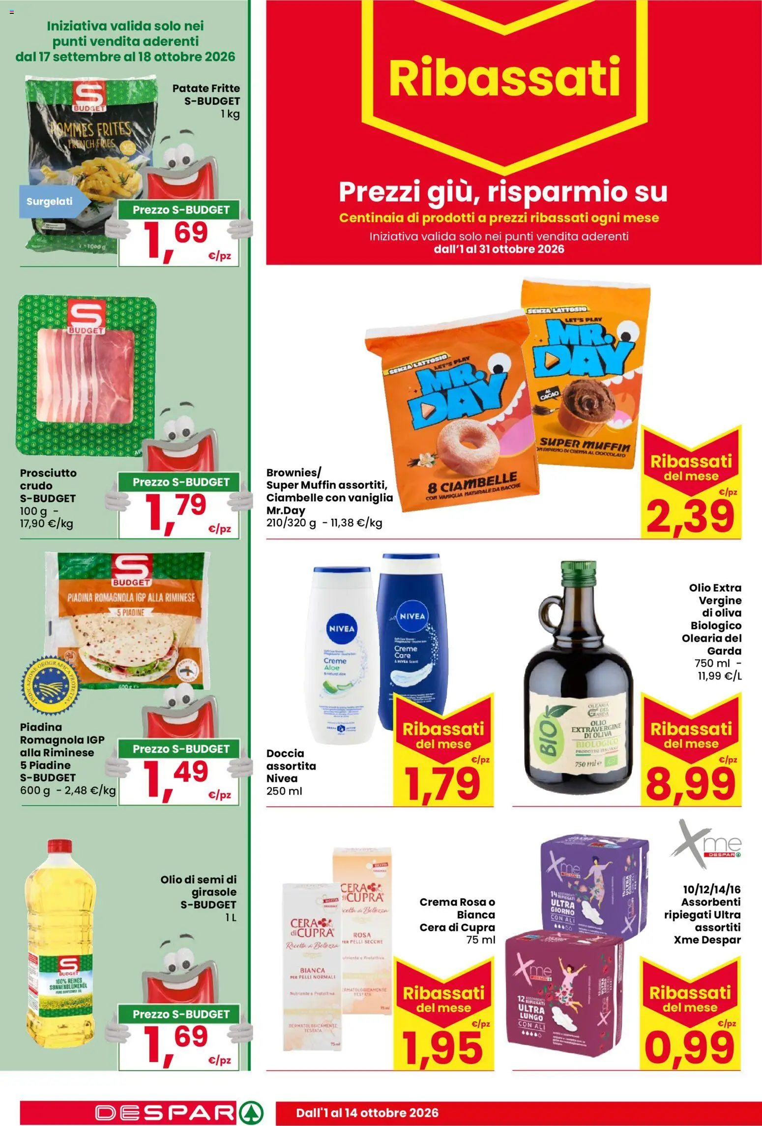 Volantino Despar del 01/10/2026 | Pagina: 18 | Prodotti: Crema, Prosciutto, Muffin, Olio extra vergine