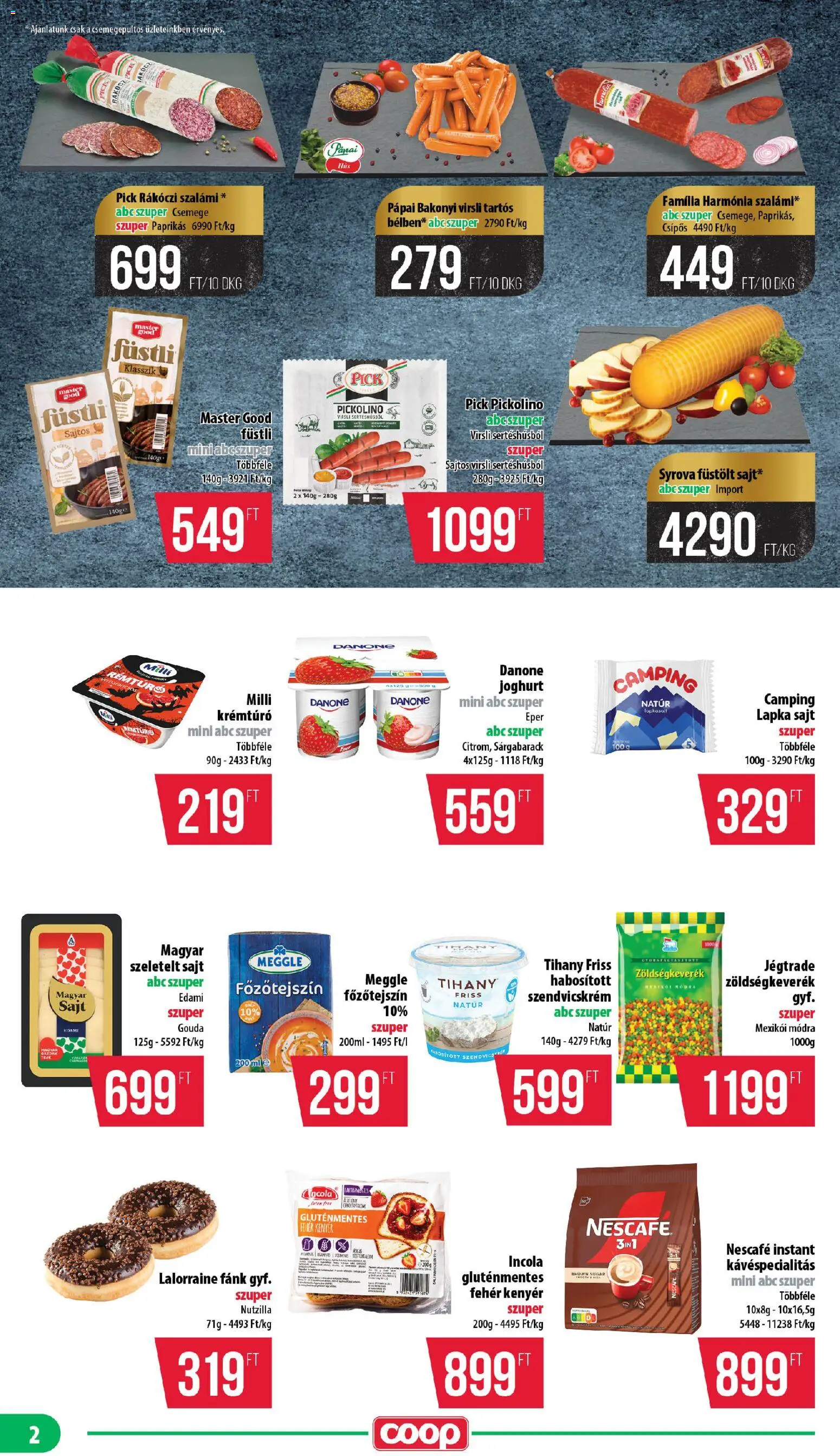 COOP akciós ujság - amely érvényes a következő dátumtól: 2026.10.22. | Oldal: 2 | Termékek: Szendvicskrém, Fánk, Pick, Csemege