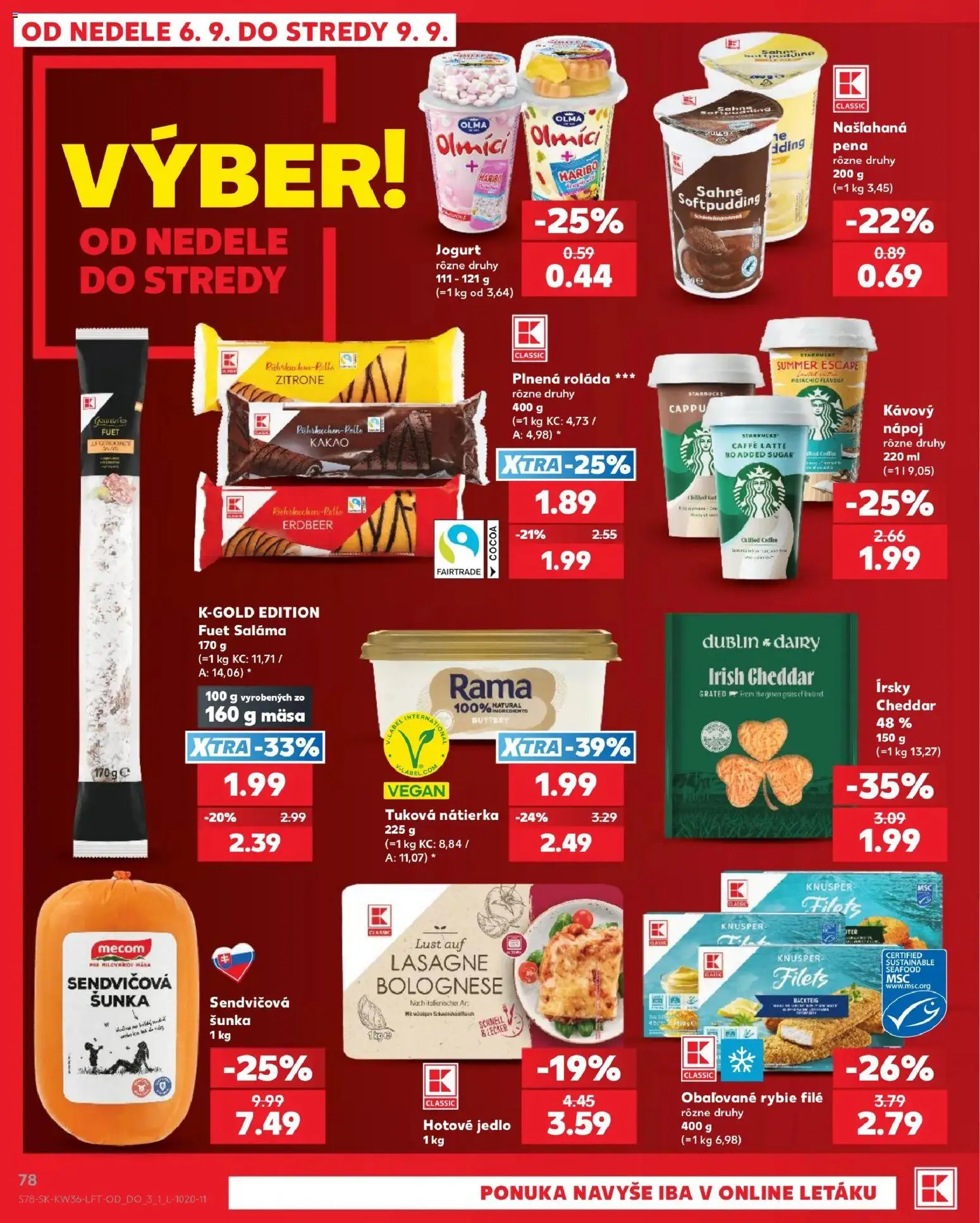 Nové Kaufland akcie – leták je platný od 03.09.2026 | Strana: 78 | Produkty: Šunka, Rybie filé, Cheddar, Lasagne