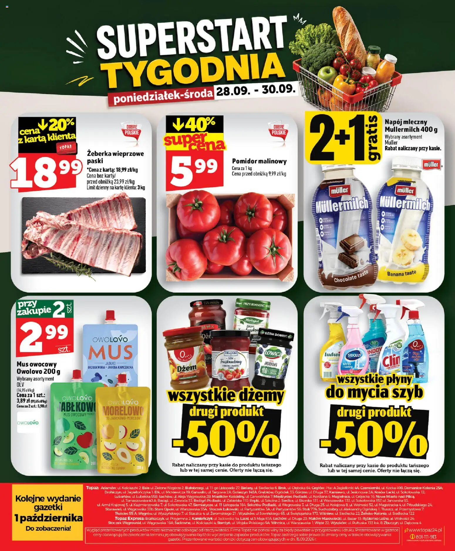 Topaz gazetka od 24.09.2026 | Strona: 52 | Produkty: Brzoskwinia, Pomidor malinowy, Por, Mus owocowy