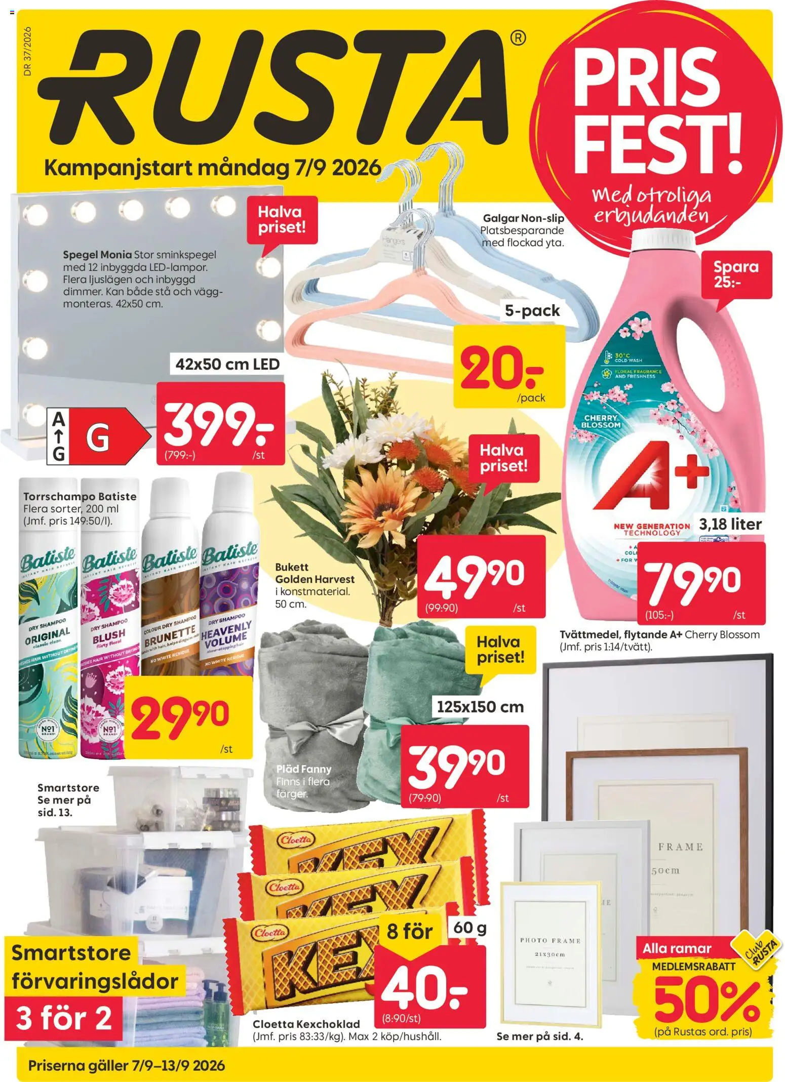 Rusta reklamblad aktuell från 07/09/2026 | Sida: 1 | Produkter: Förvaringslådor, Spegel, Torrschampo, Pads