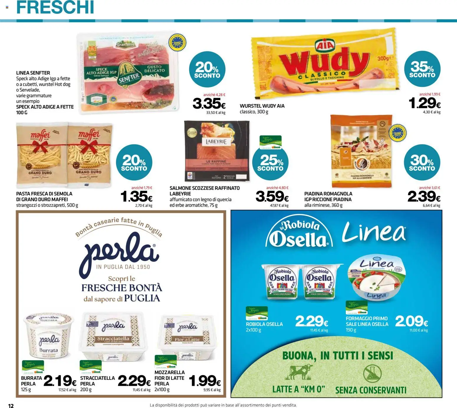 Volantino Superconti del 27/08/2026 | Pagina: 12 | Prodotti: Salmone, Mozzarella, Piadina, Burrata
