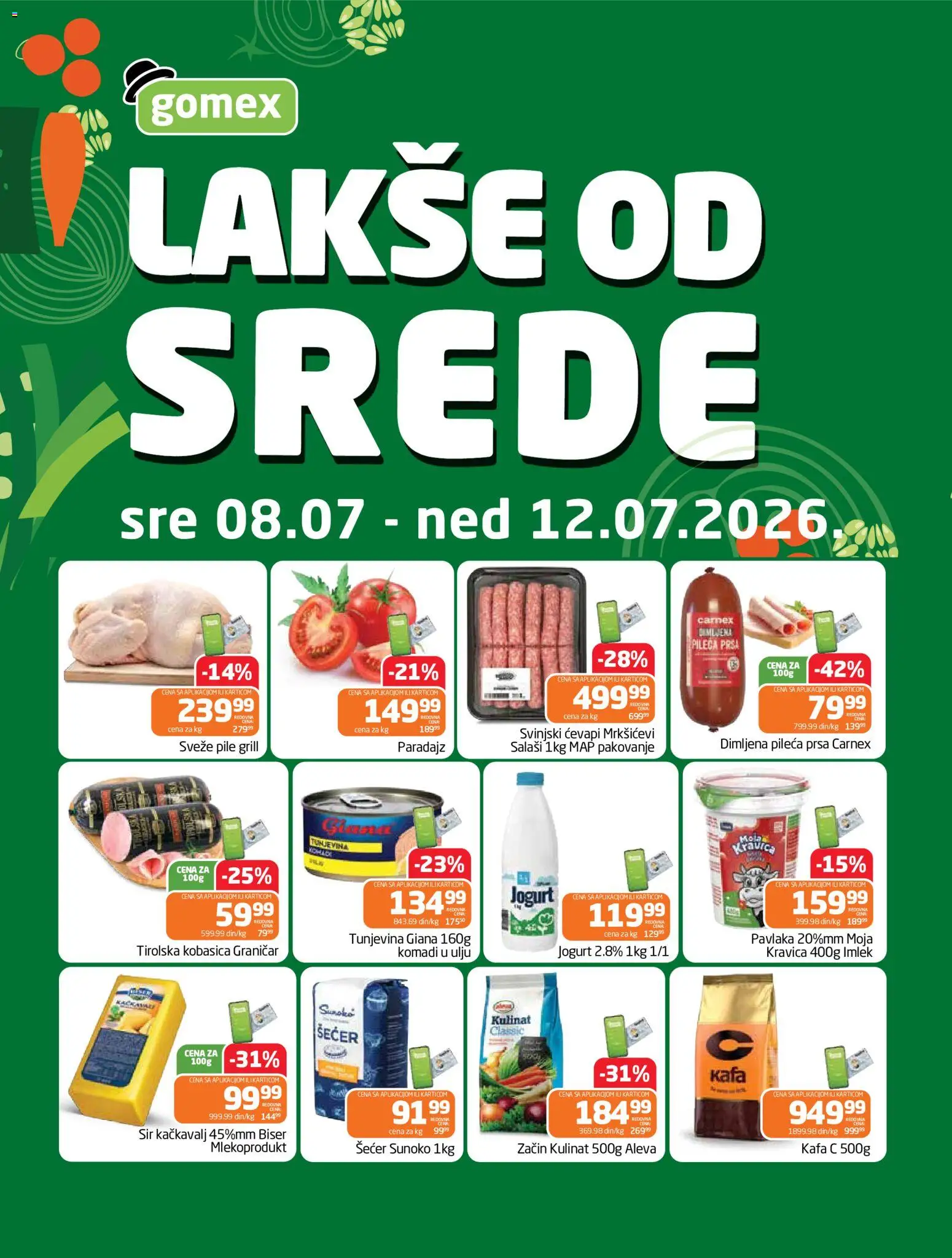 Gomex katalog - važi od 08.07.2026 | Strana: 1 | Proizvode: Pileća prsa, Šećer, Pile, Pavlaka