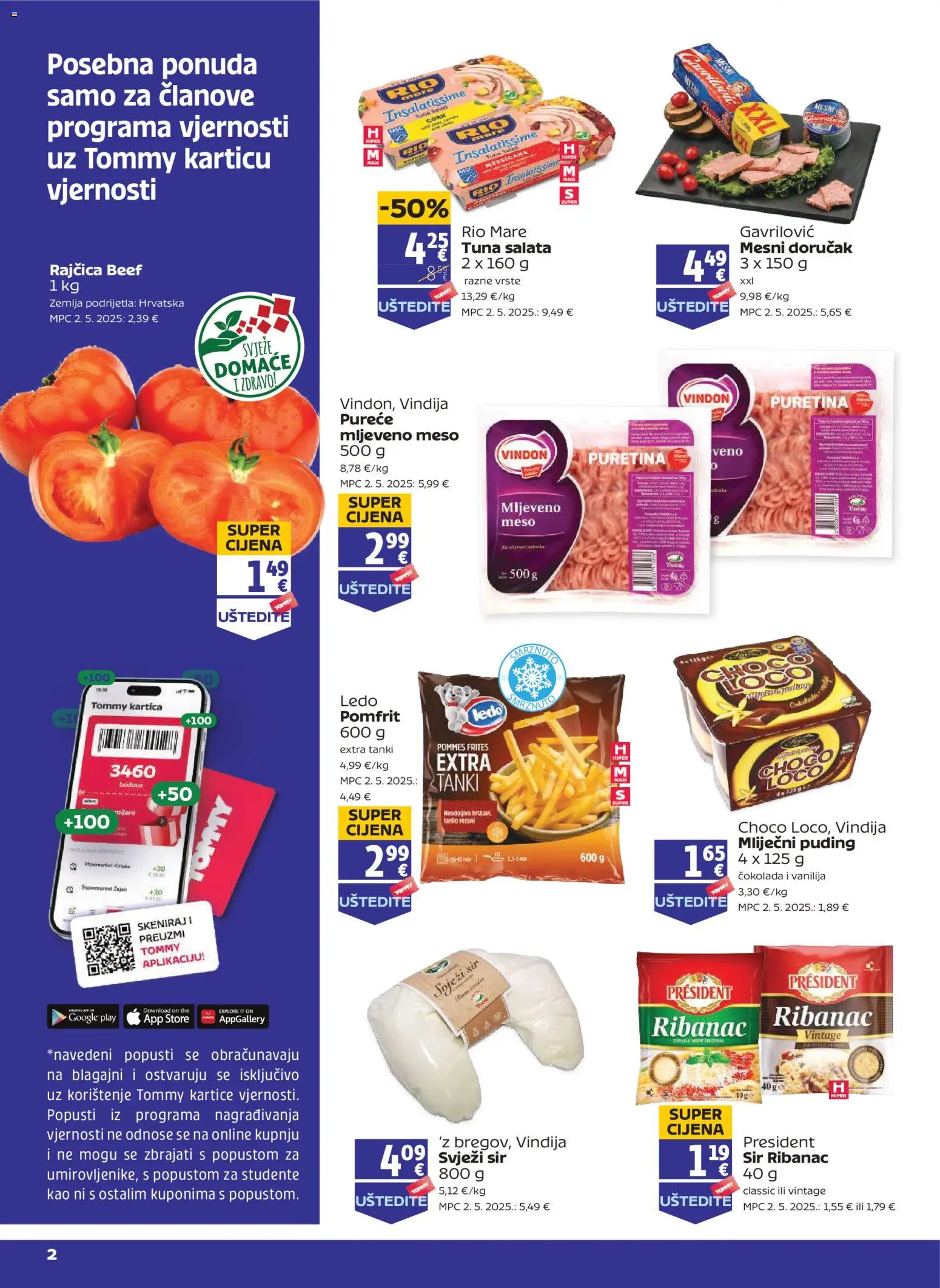 Tommy katalog | vrijedi od 30.07.2026 | Stranica: 2 | Proizvodi: Vindija, Sir, Meso, Tuna