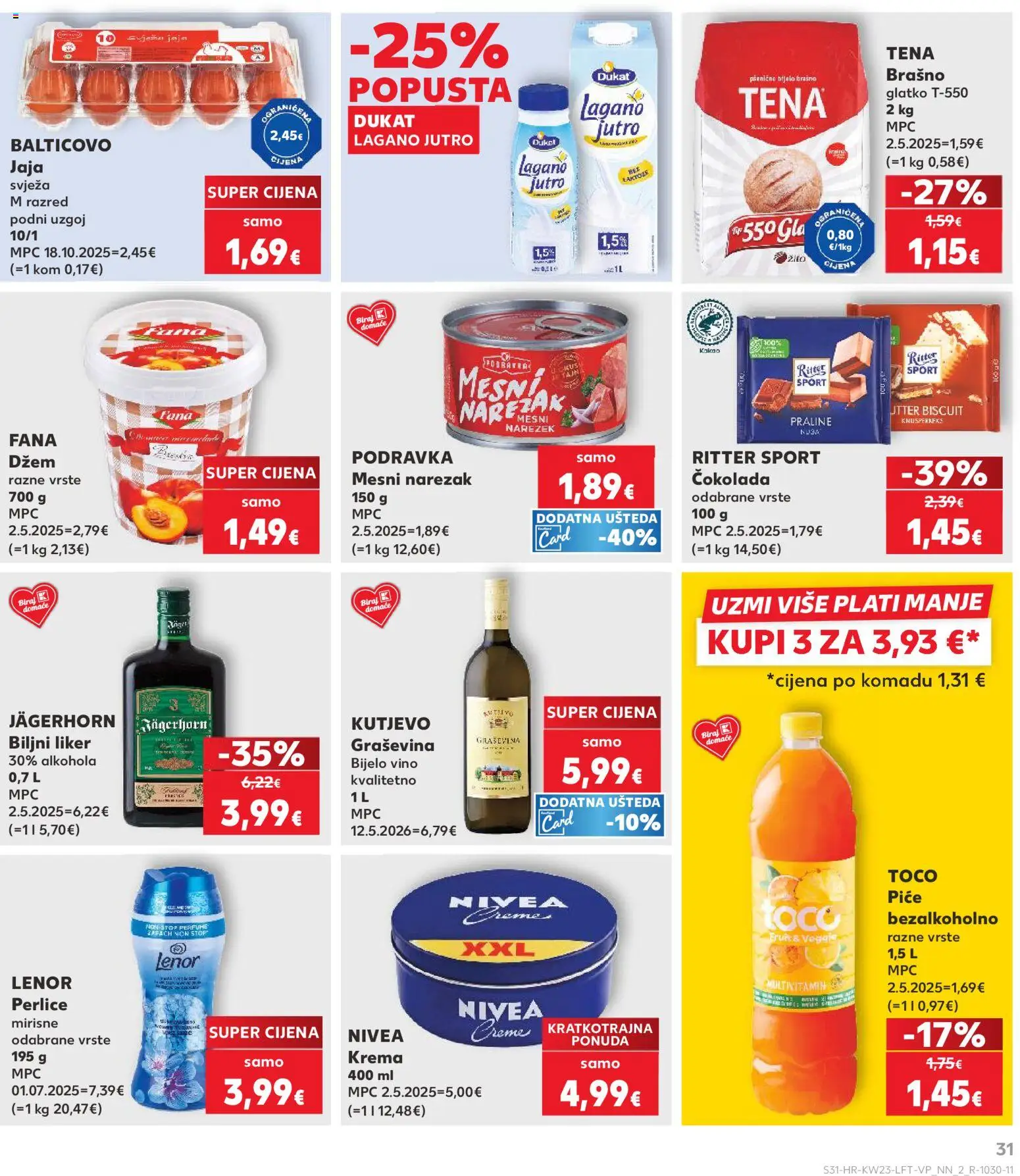 Kaufland HR akciós ujság - amely érvényes a következő dátumtól: 03.06.2026 | Oldal: 31 | Termékek: Praliné, Multivitamin