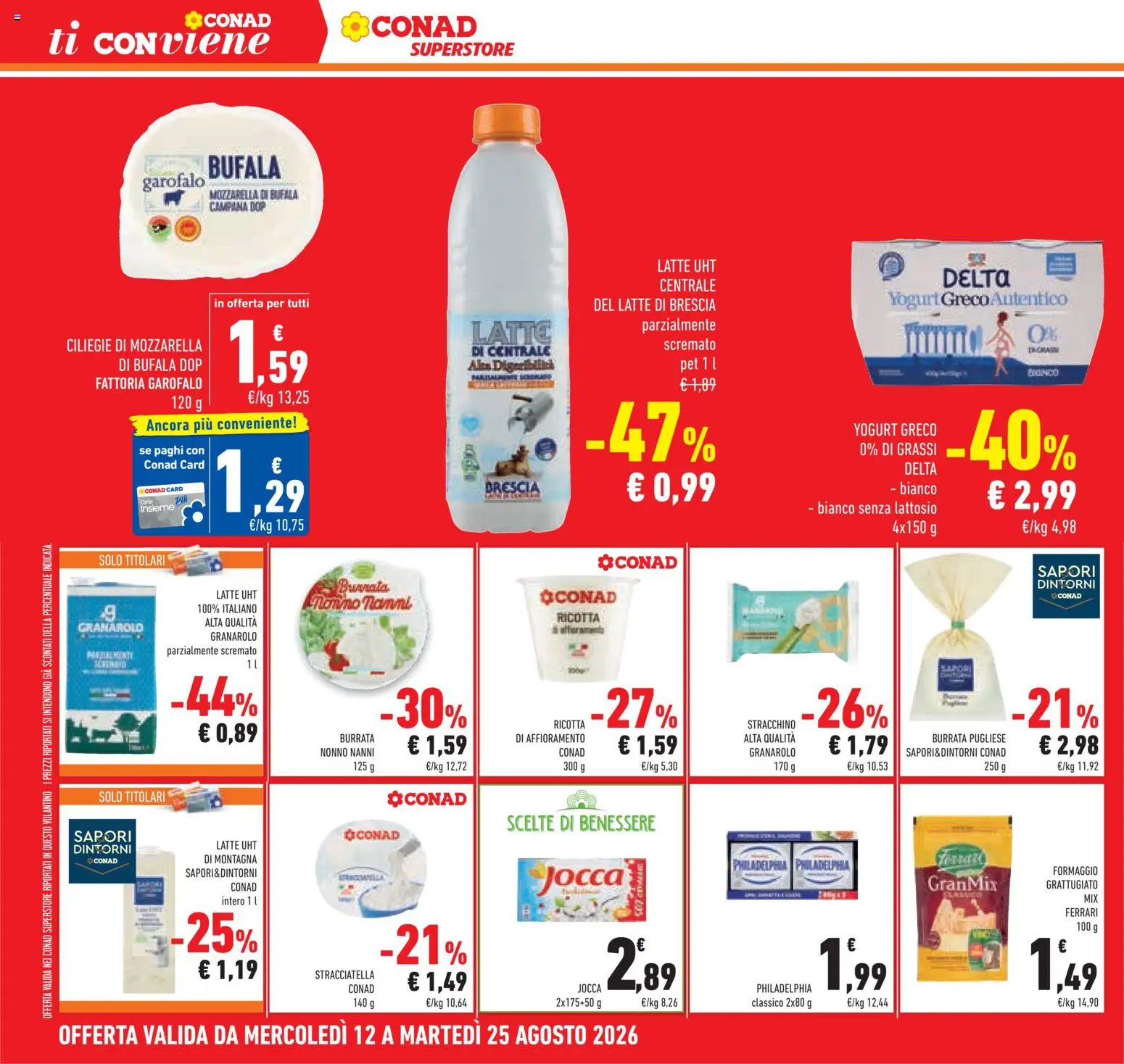 Volantino Conad del 12/08/2026 | Pagina: 24 | Prodotti: Yogurt, Formaggio, Stracciatella, Senza lattosio