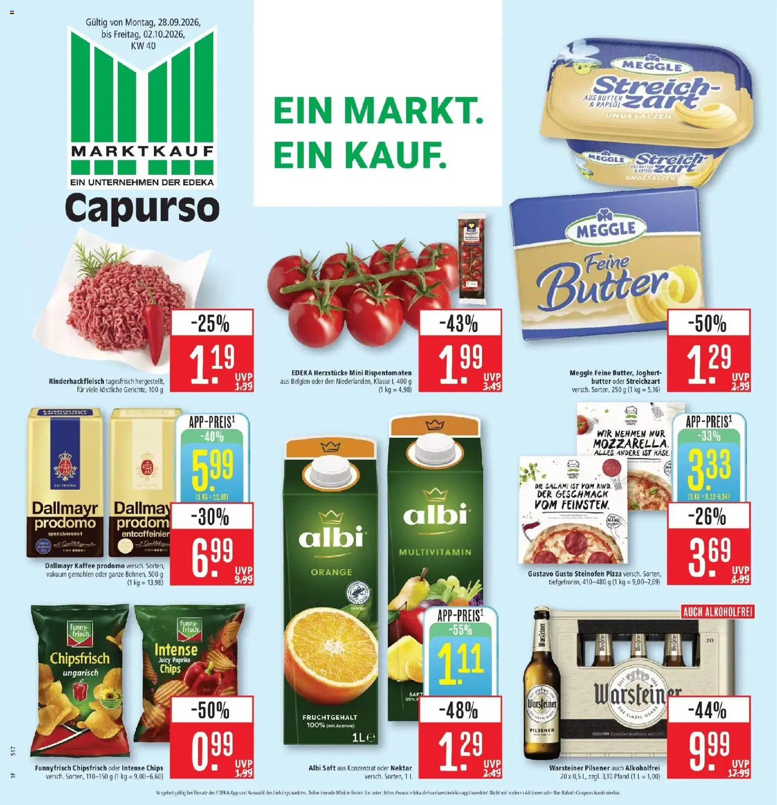 Marktkauf Prospekt Schorndorf (ab 28.09.2026) » Angebote online | Seite: 1 | Produkte: Butter, Paprika, Salami, Saft