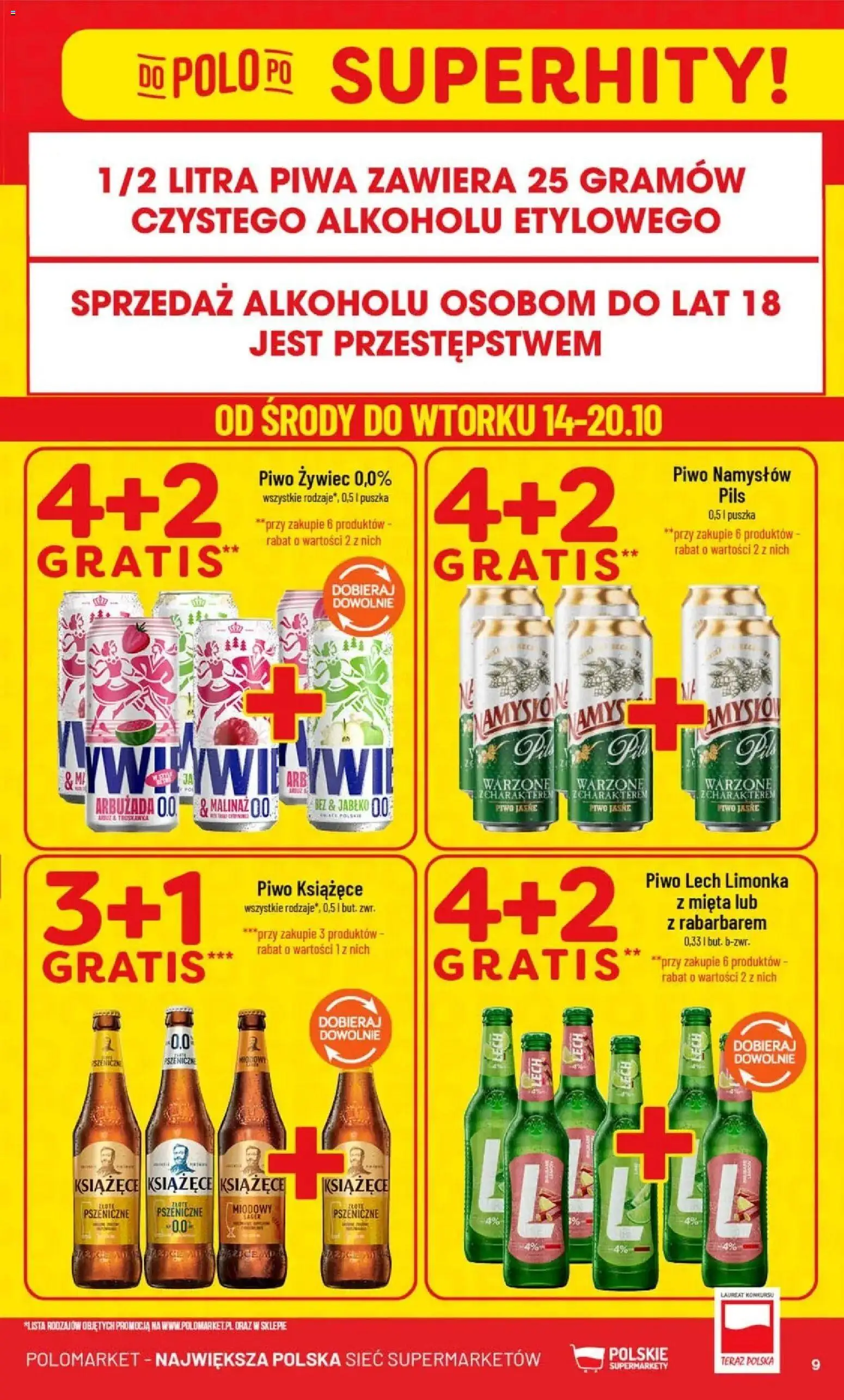 Nowa POLOmarket gazetka od jutra 14.10.2026 | Strona: 9 | Produkty: Limonka, Lech, Piwo książęce, Mięta