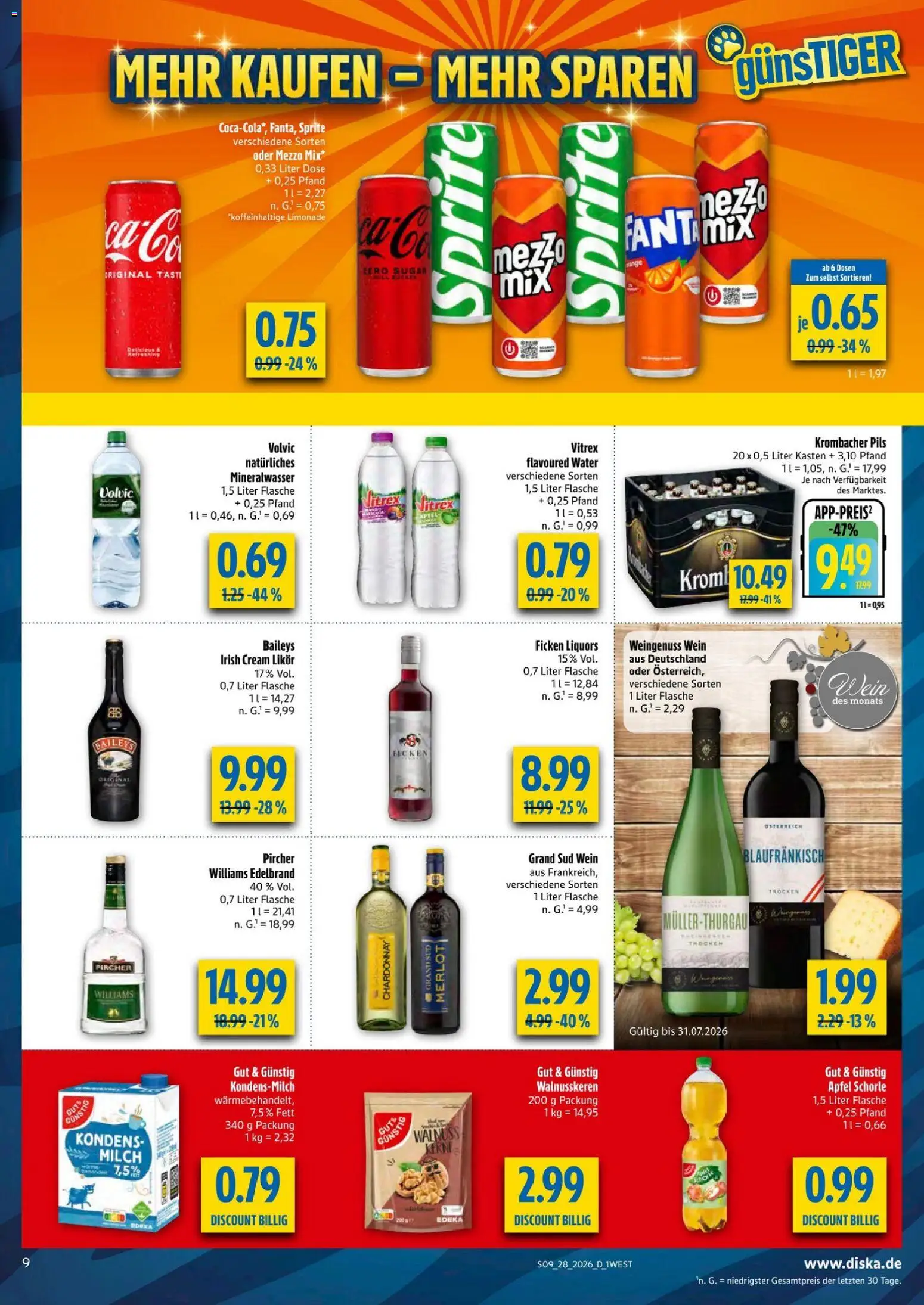 Diska - Diska Angebote Bayern KW28 – gültig ab 06.07.2026 | Seite: 9 | Produkte: Sprite, Milch, Merlot, Äpfel