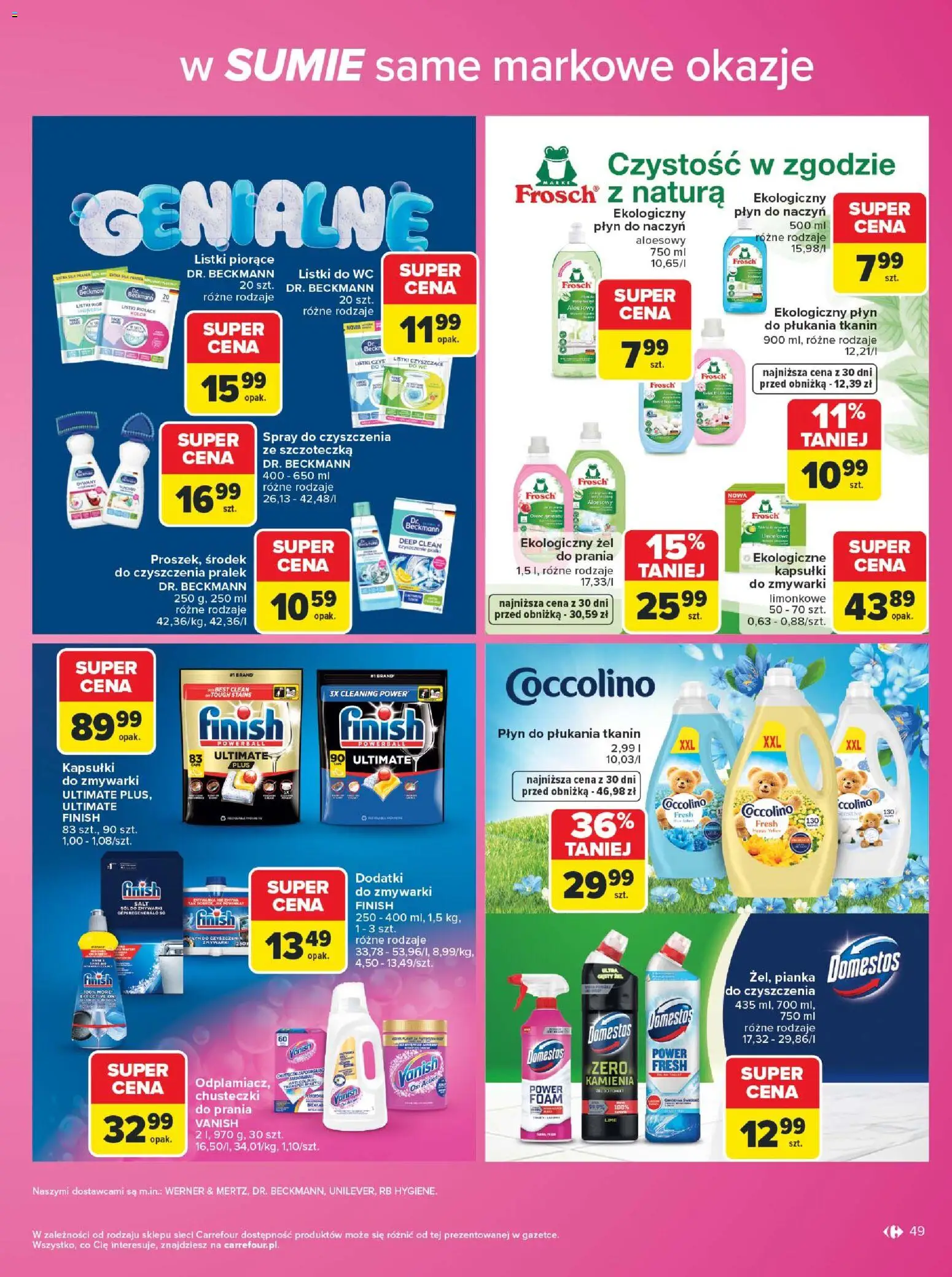Carrefour gazetka - Same markowe okazje od 03.08.2026 | Strona: 49 | Produkty: Vanish, Coccolino, Domestos, Finish